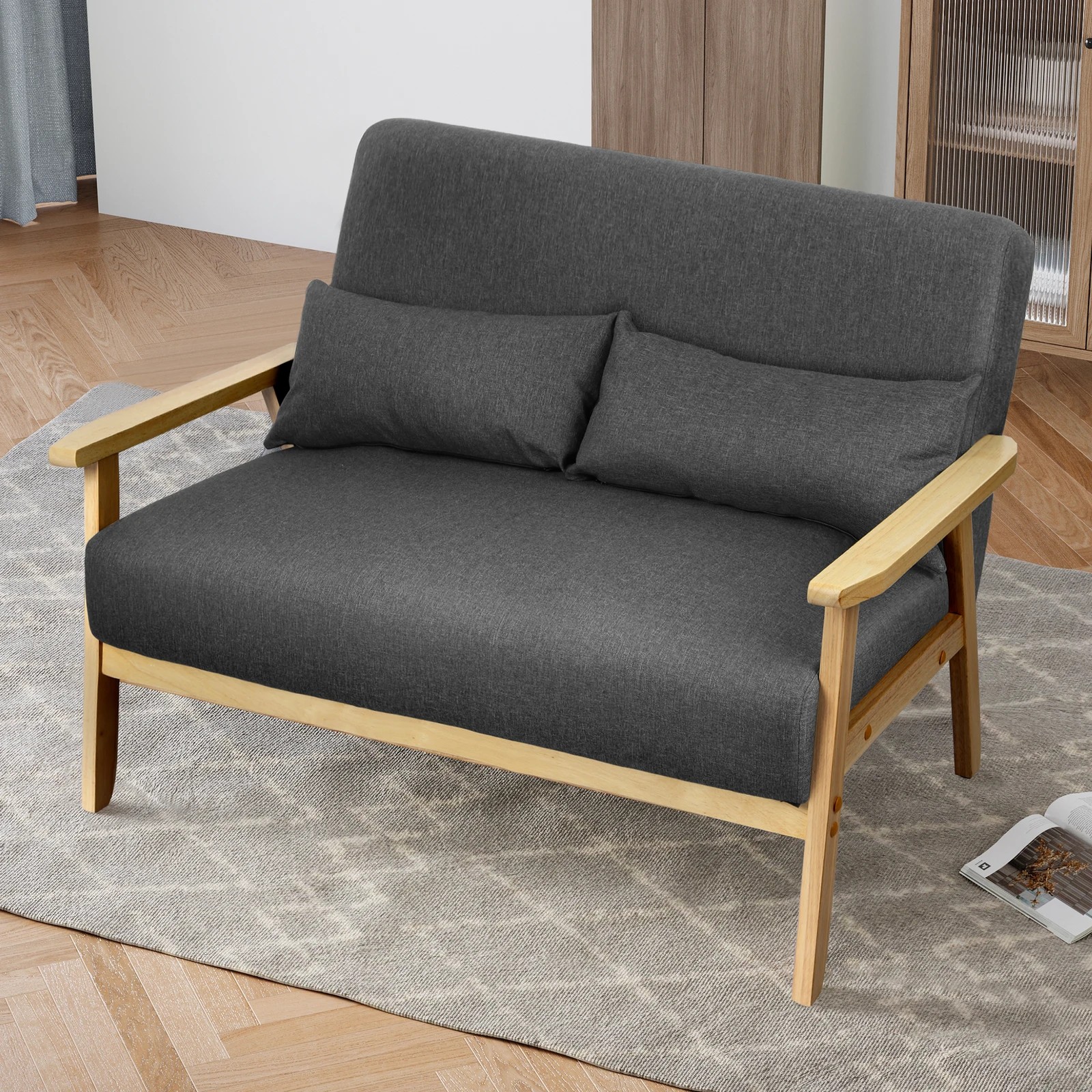 4 Alfordson 2 Seater Sofa Lounge Chair Fabric Armchair Accent Chair Loveseat - Dark Grey, 4 of 10