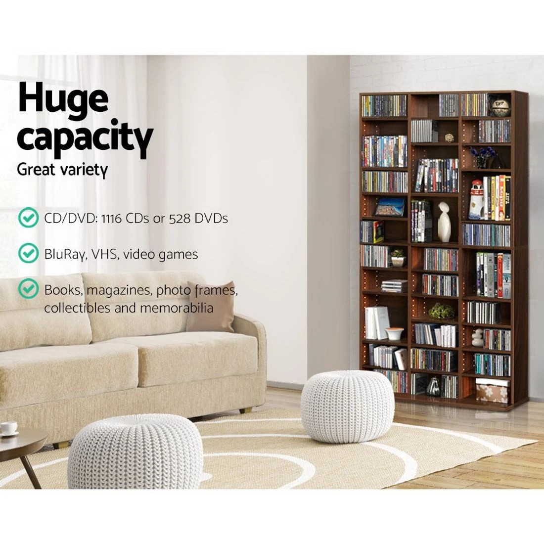 6 Artiss Bookshelf CD Storage Rack - Brown, 6 of 10