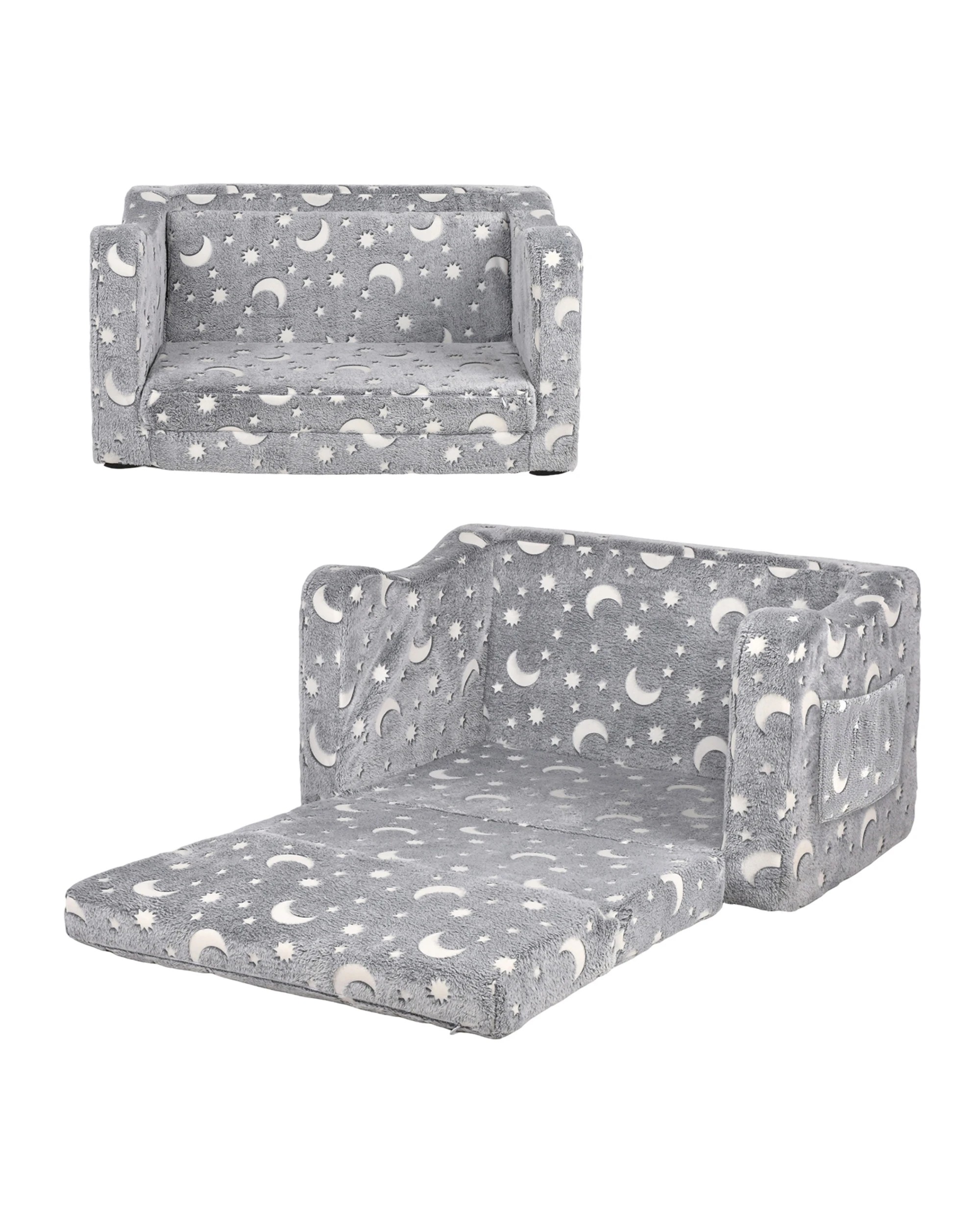 1 Advwin 2-in-1 Kids Flip Open Sofa Couch Foldable Bed Grey, 1 of 8