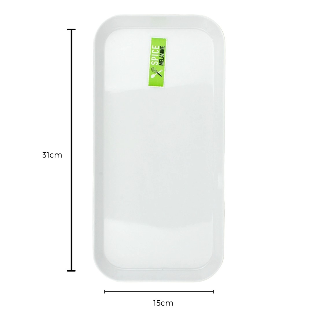 3 Durmaz White Rectangular Rounded Melamine Platter 31cm x 15cm, 3 of 3