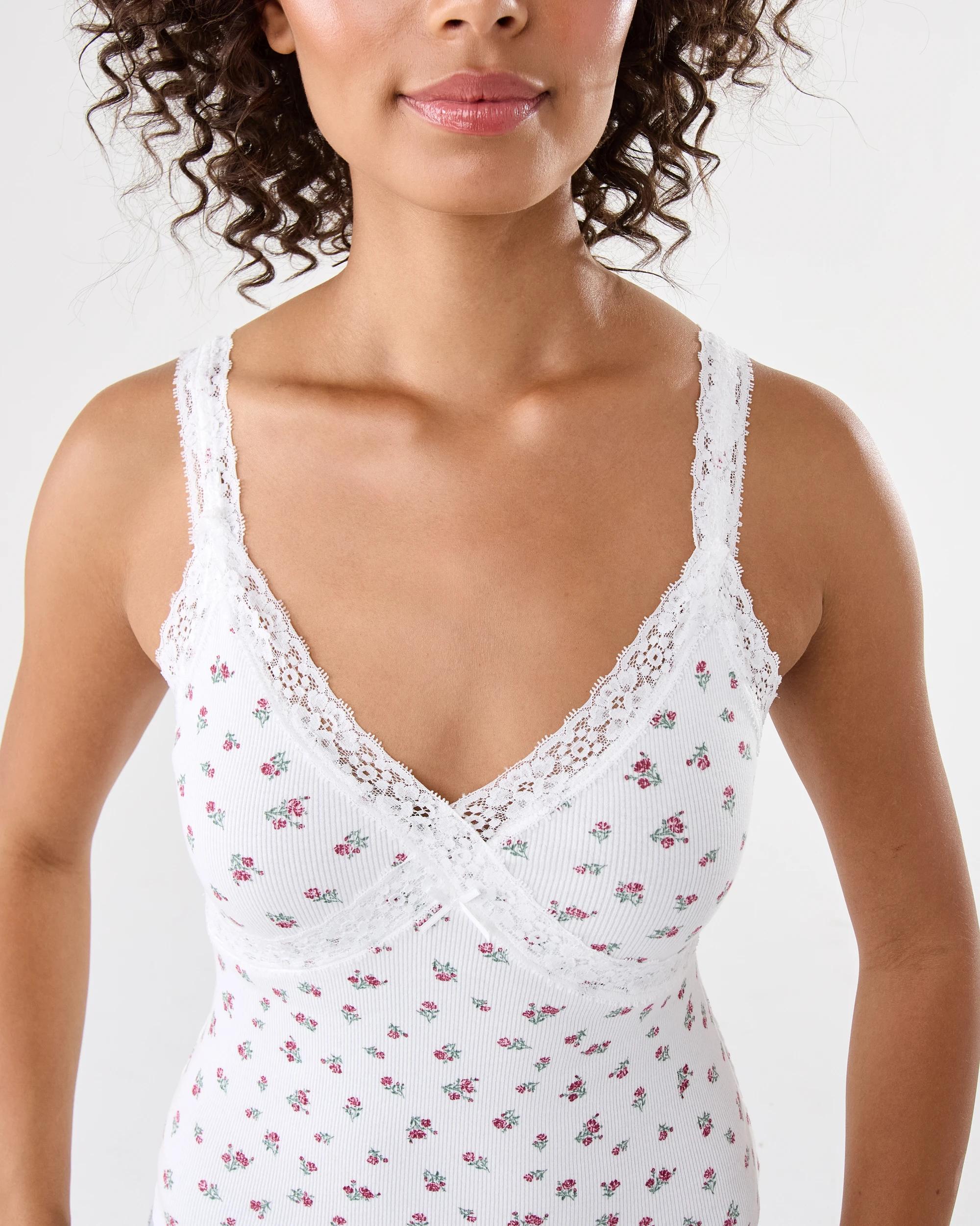 6 Sleeveless Lace Trim Cami Pink Ditsy, 6 of 7