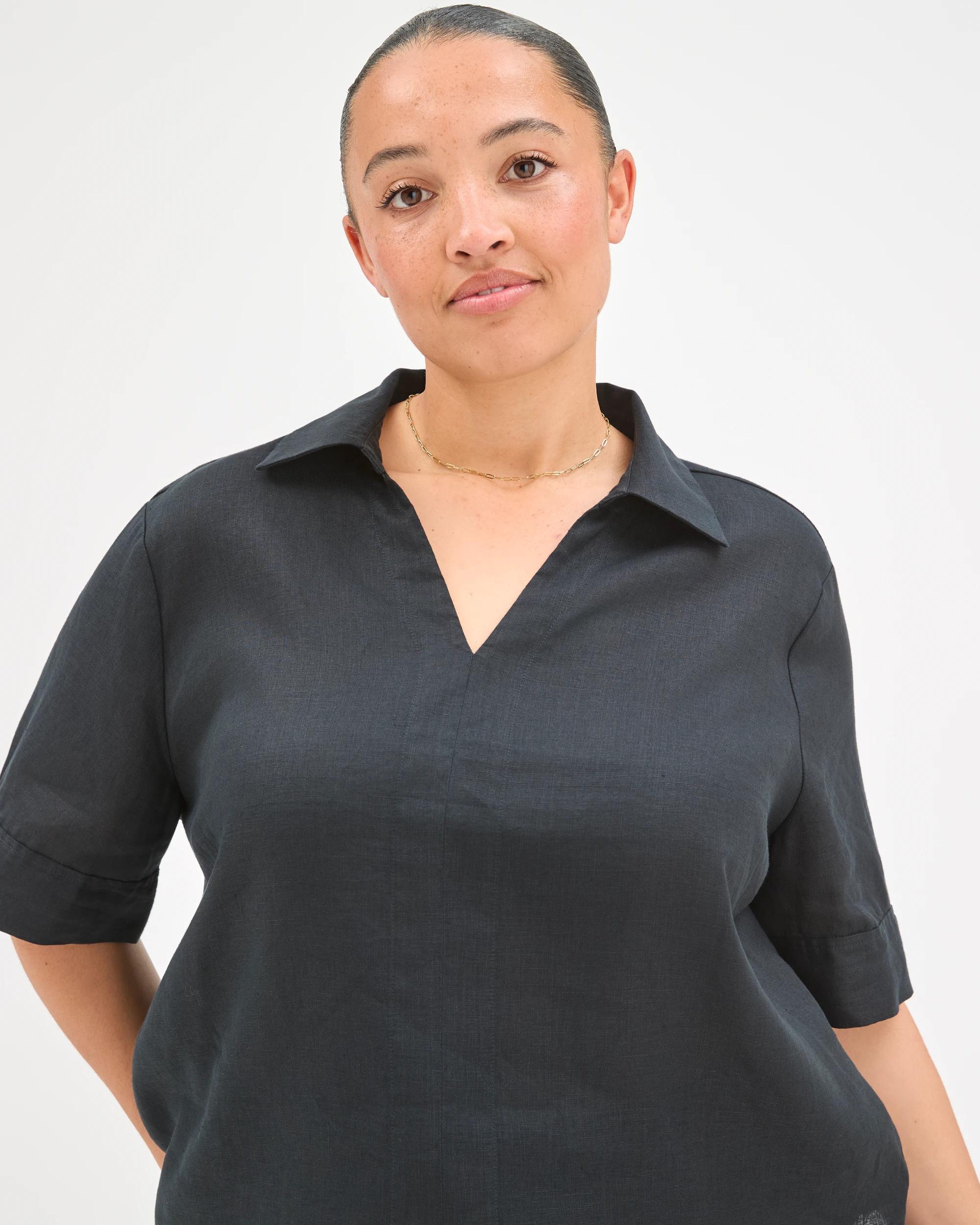 Target Curve Plus Size European Linen Short Sleeve Popover Top - Kmart