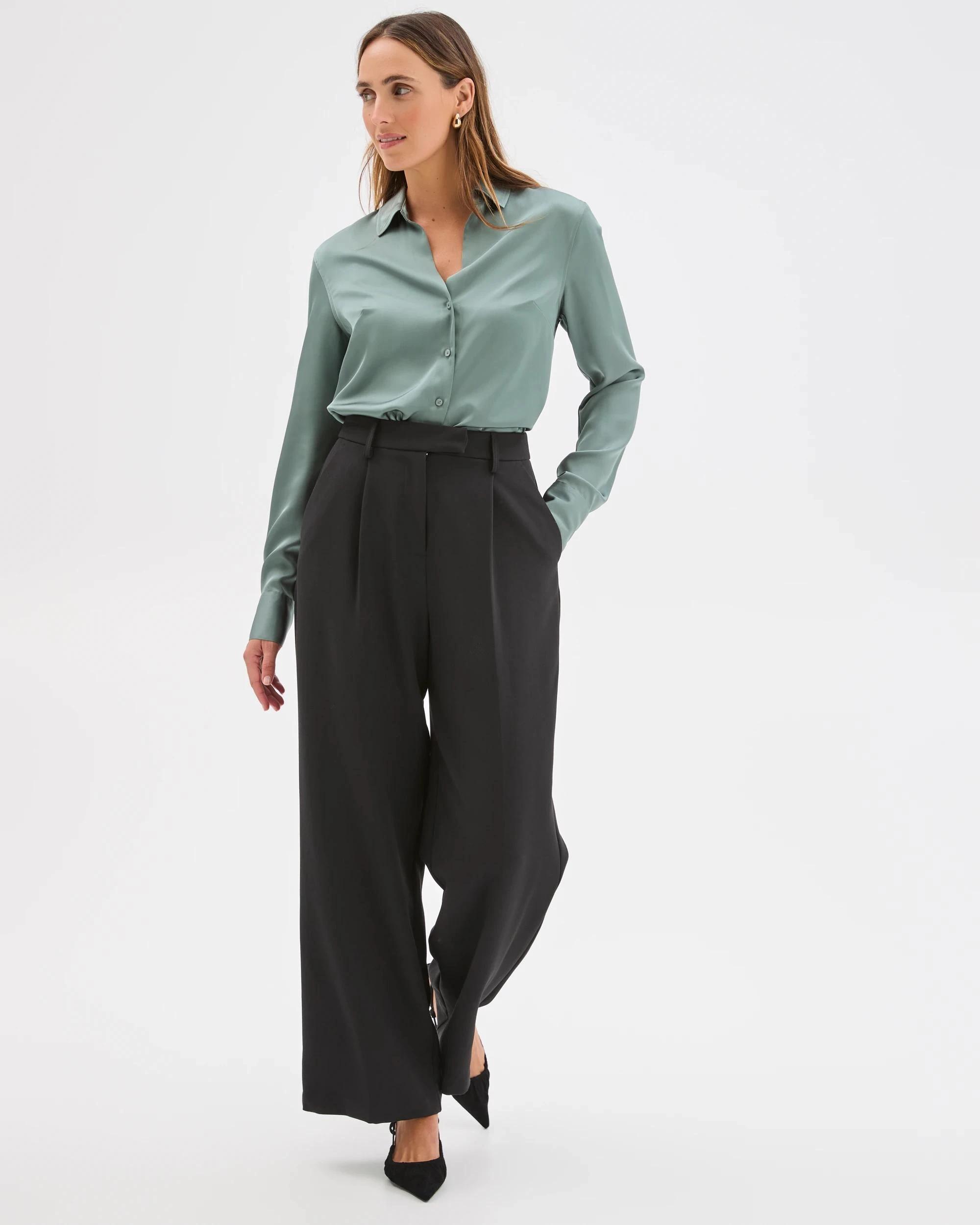 1 Preview Satin Long Sleeve Button Up Shirt SEAFOAM, 1 of 7