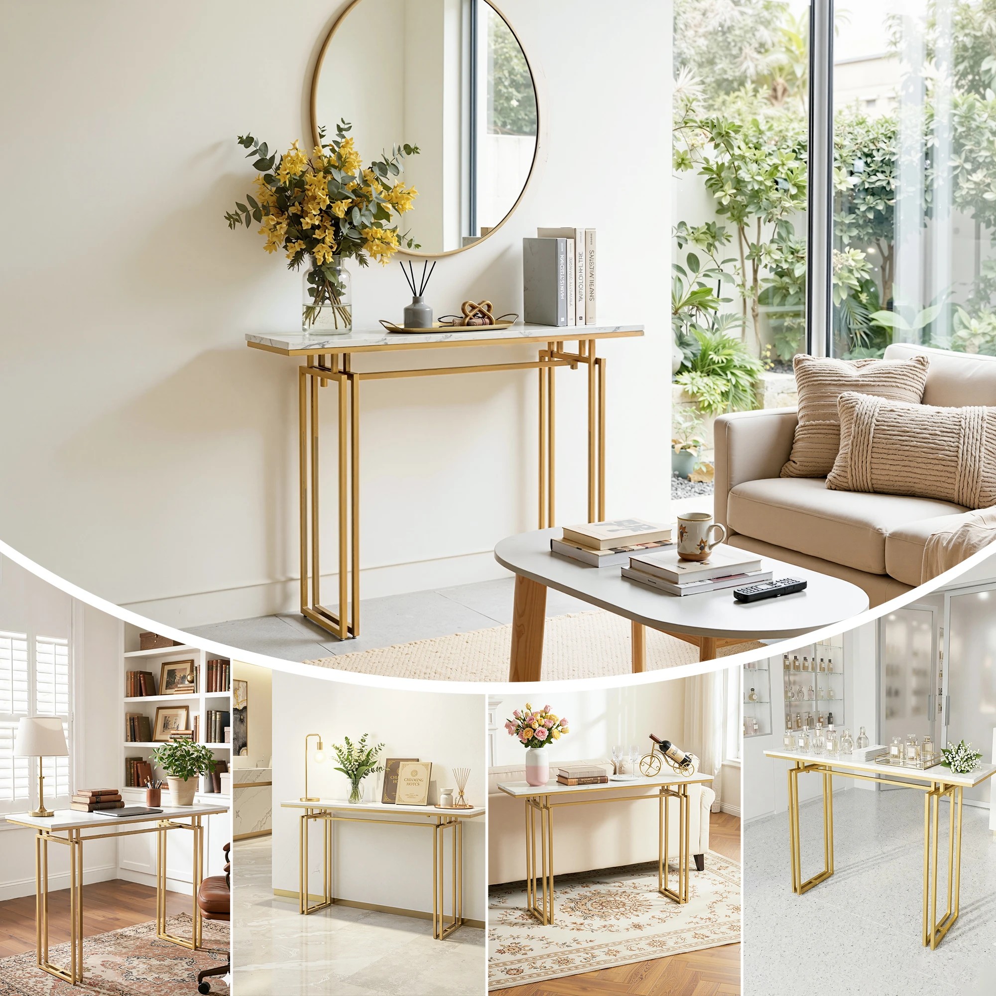 8 Artiss Console Table Hallway Entryway Table Marble Effect 110CM - Gold, 8 of 9
