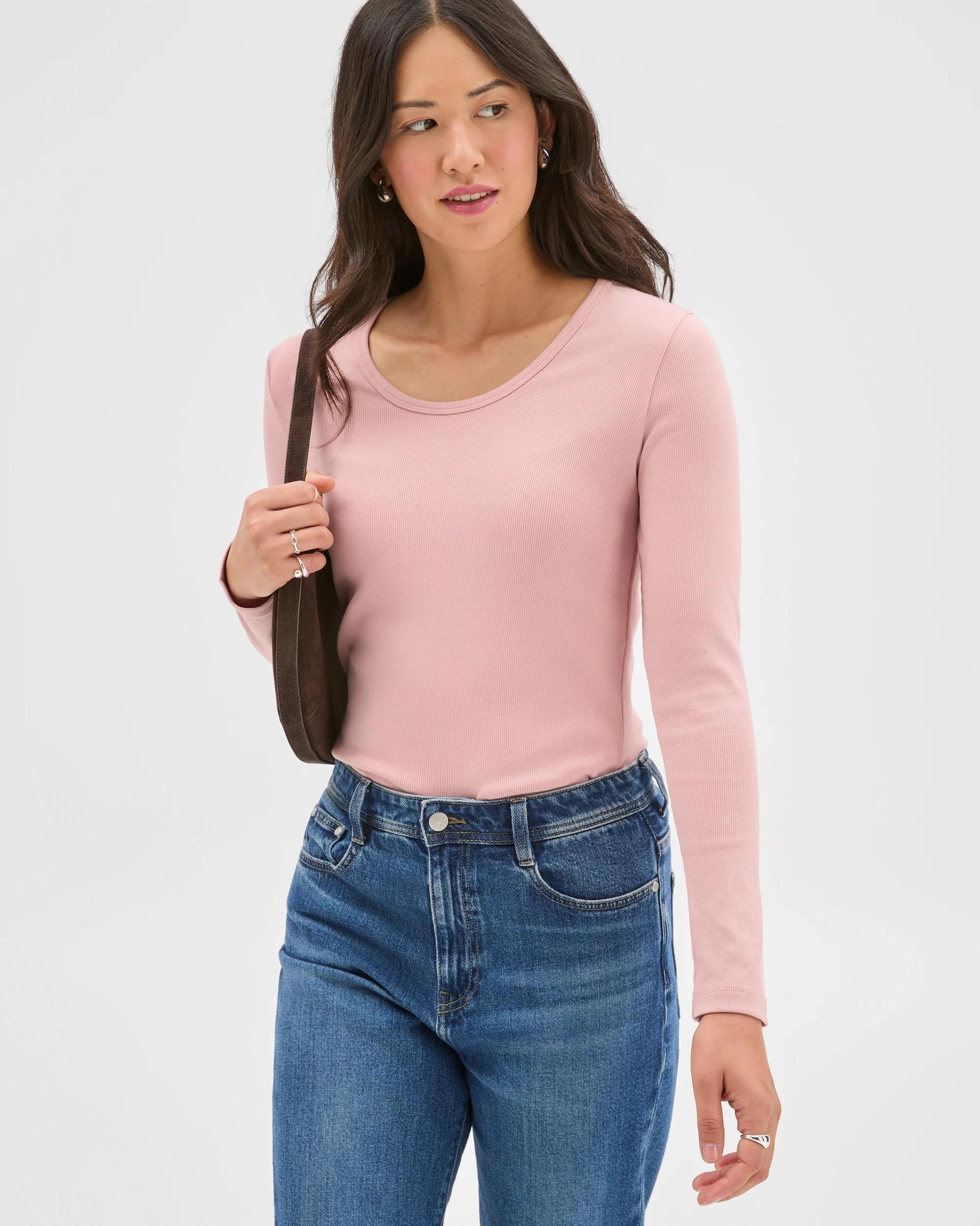 1 Target Woman Australian Cotton Long Sleeve Scoop Neck Rib T-Shirt SOFT BLUSH, 1 of 7