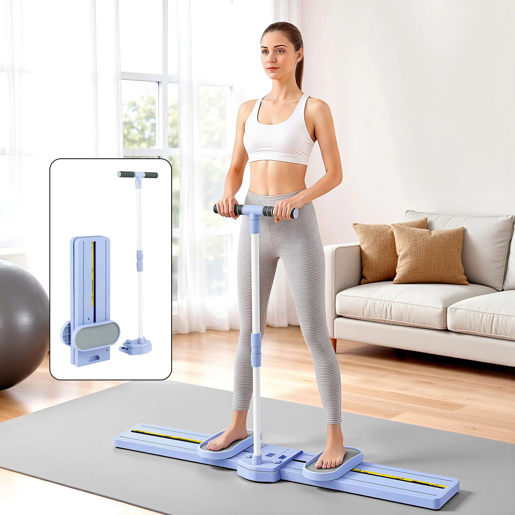 8 Everfit Thigh Hip Exerciser Home Skiing Machine Portable Foldable Ski Trainer for Indoor Cardio Fitness - Purple, 8 of 8