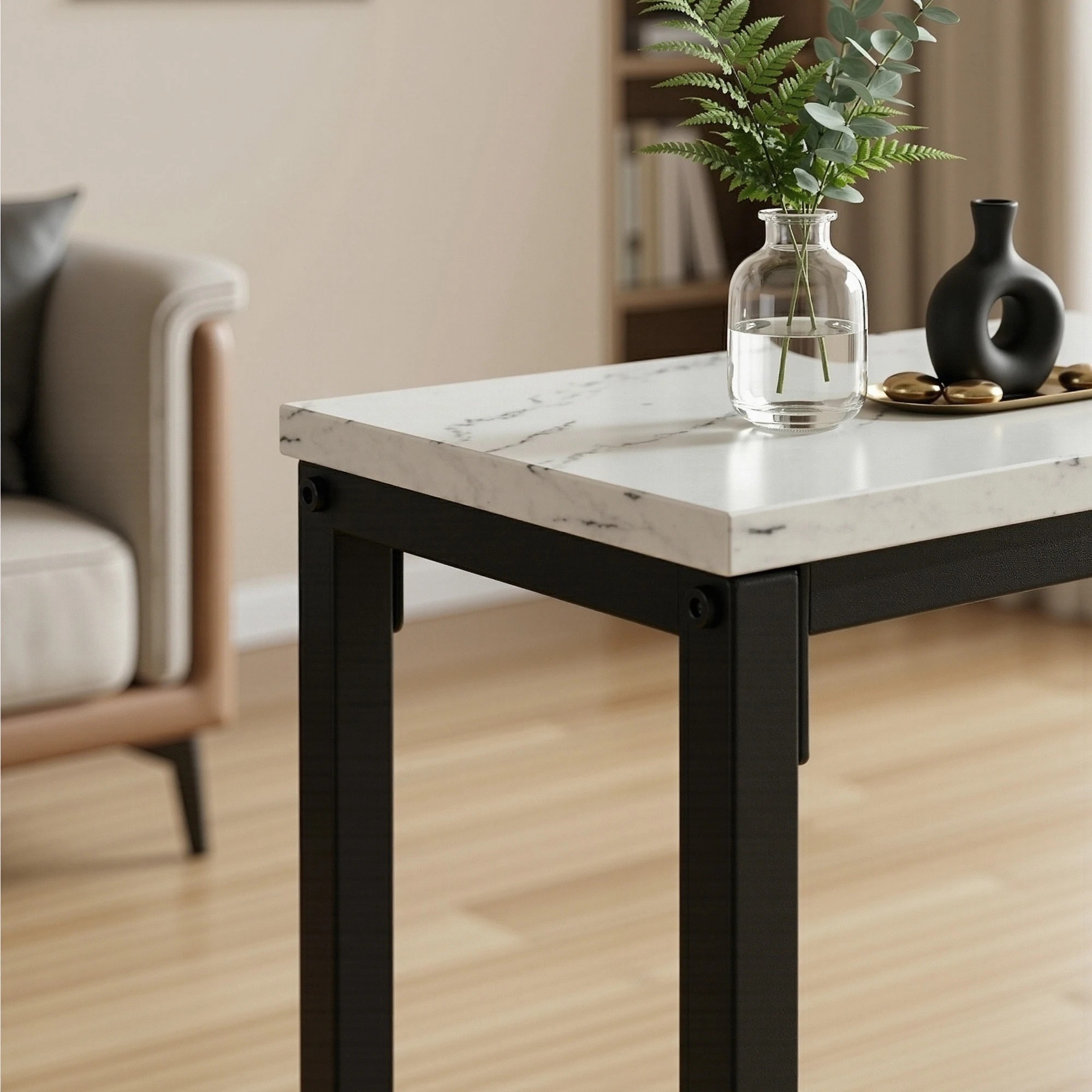 8 Artiss Console Table Entryway Hallway Display Desk Marble Effect 90CM - Black, 8 of 10