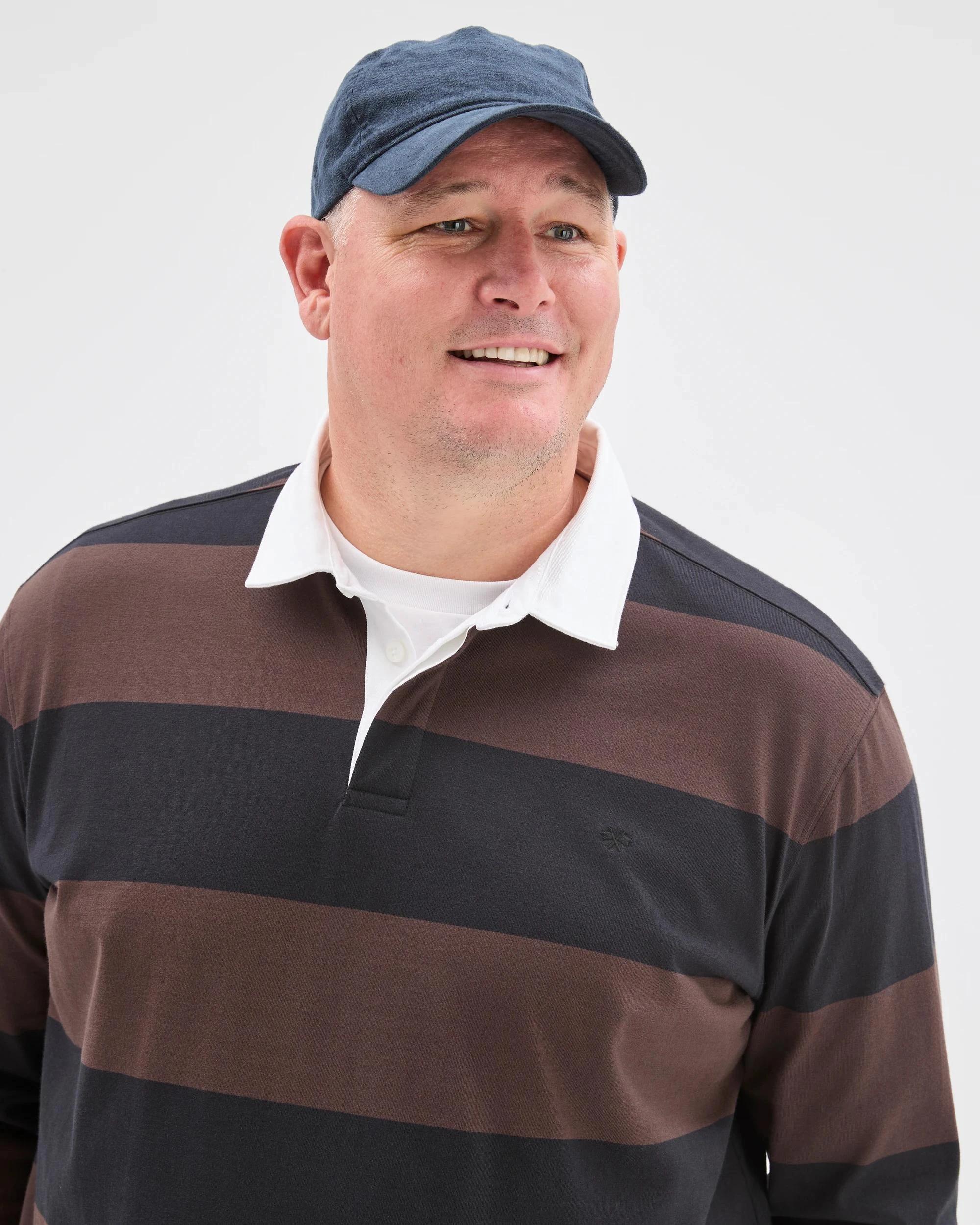 5 Target Man Plus Plus Size Australian Cotton Long Sleeve Rugby Polo Top CHOC BLACK, 5 of 6