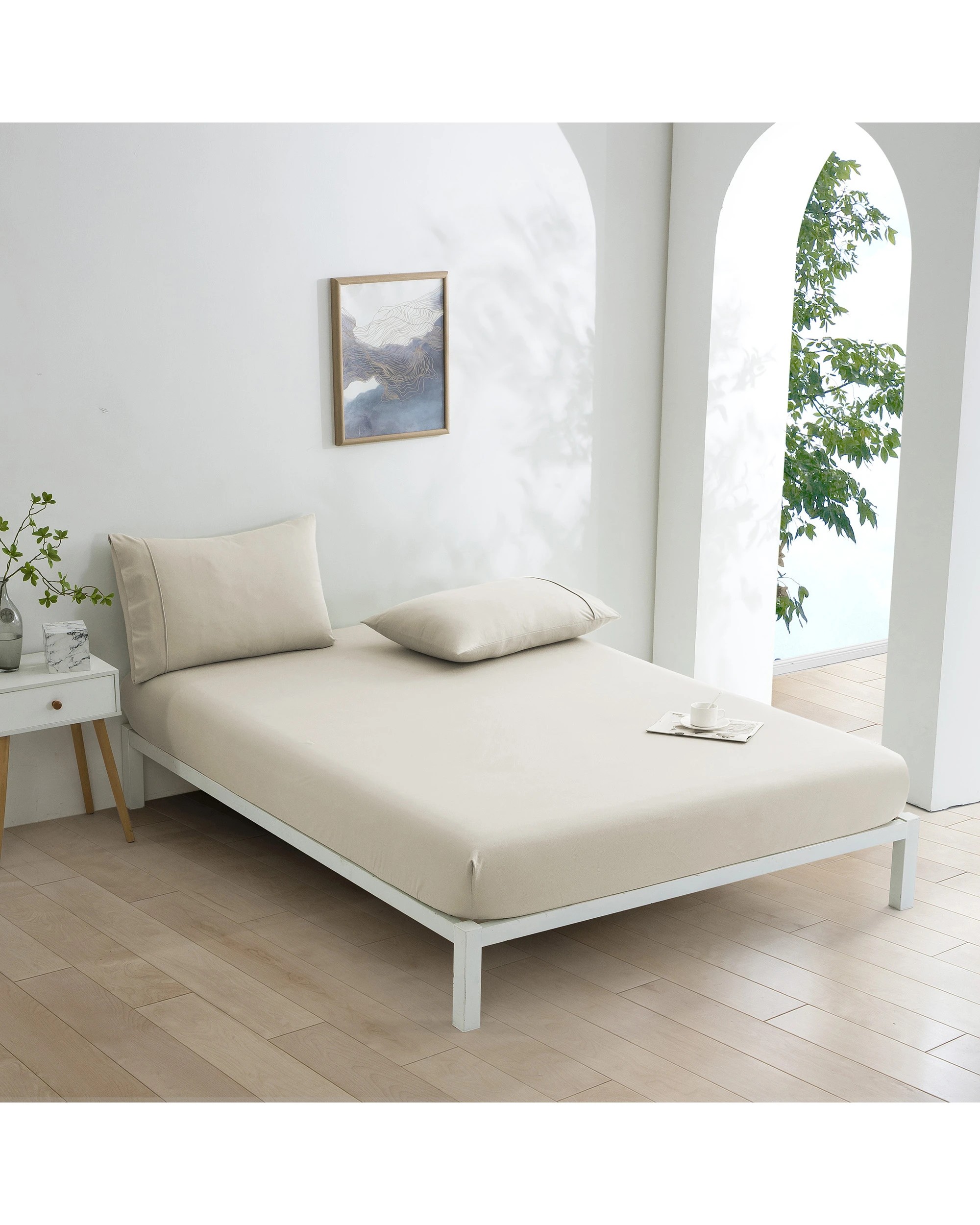 1 Dreamaker Micro Flannel Combo Fitted Sheet Set - Single Bed - Stone, 1 of 7