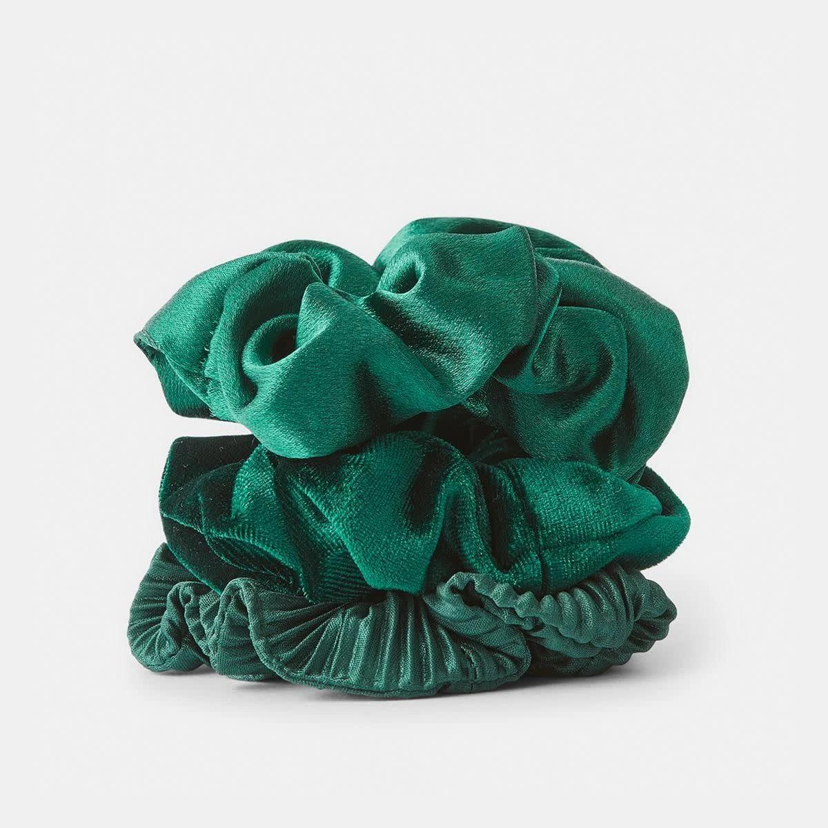 2 3 Pack Textured Hair Scrunchies - Green Green, 2 of 5
