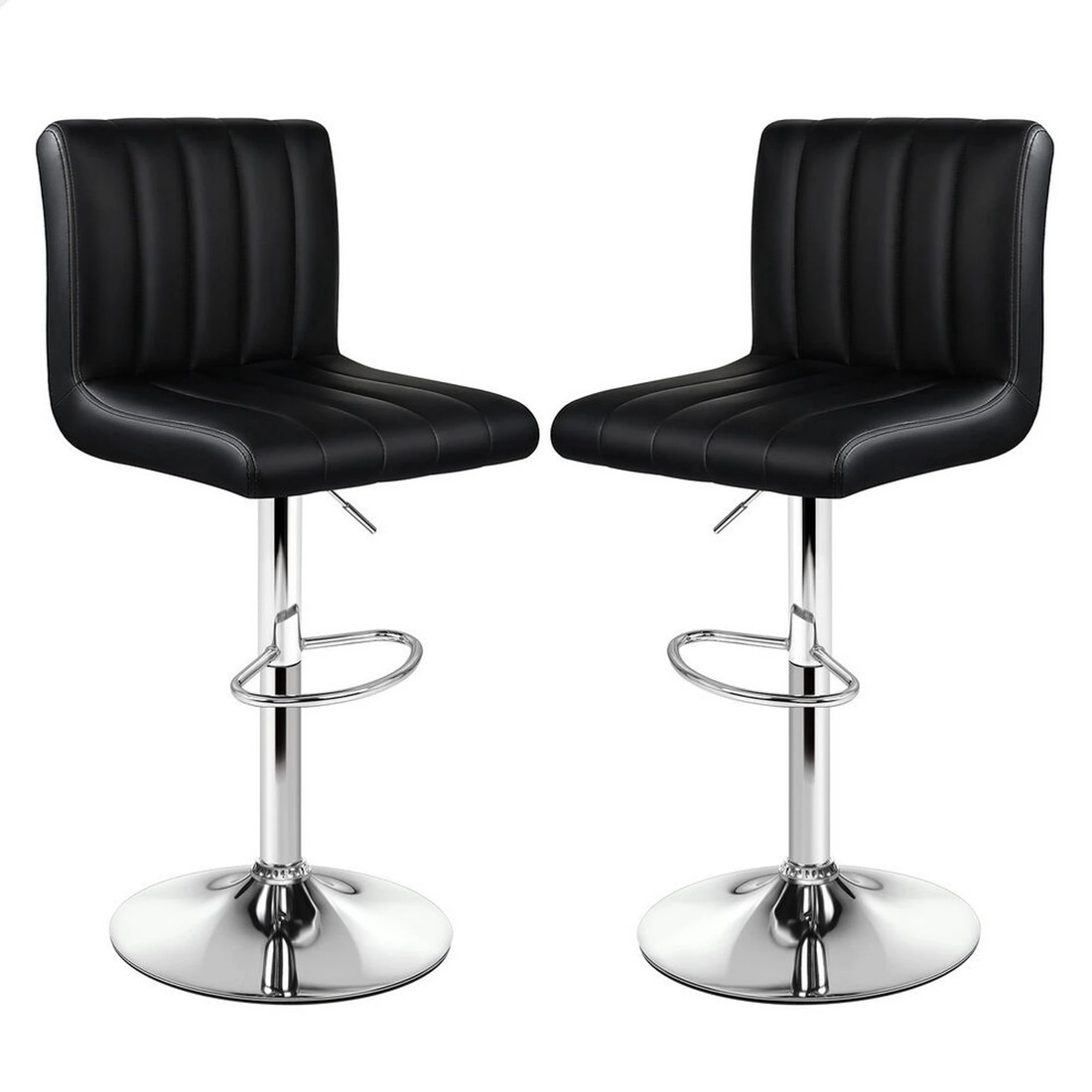 1 Alfordson 2x Bar Stools Macias Kitchen Swivel Chair Leather Gas Lift - Black, 1 of 10