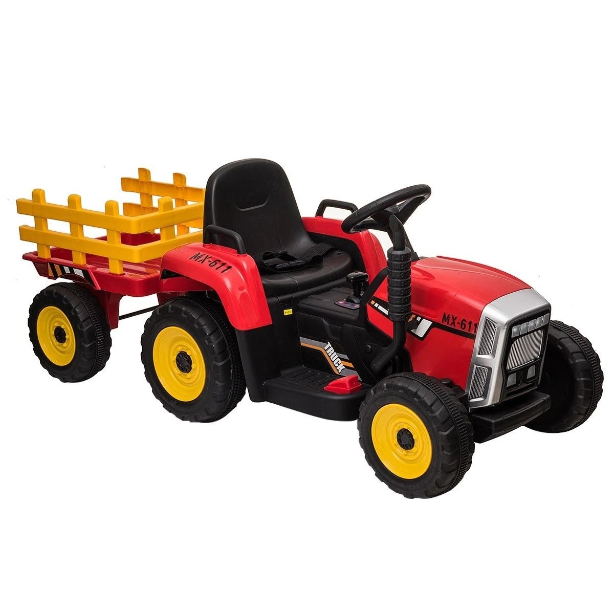 1 AUSWAY 12V Electric Kids Ride On Tractor and Trailer Farm Toy Tractor Set, 1 of 8
