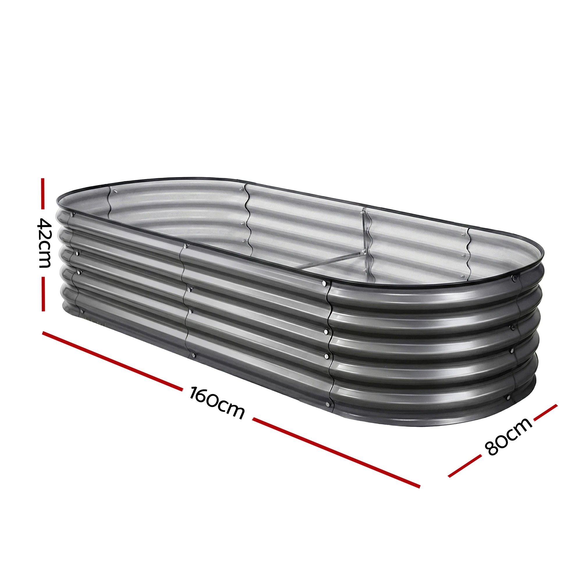 2 Green Fingers 3 Pcs Raised Garden Bed Kit 160x80x42cm Oval Galvanized Steel Planter Boxes Vegetables - Grey, 2 of 4