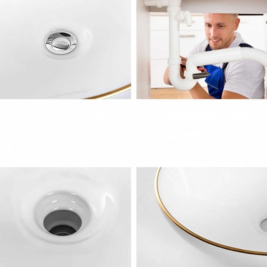 4 Cefito Bathroom Basin Ceramic Vanity Sink Hand Wash Bowl Gold Line 41x34cm - Yellow, 4 of 4