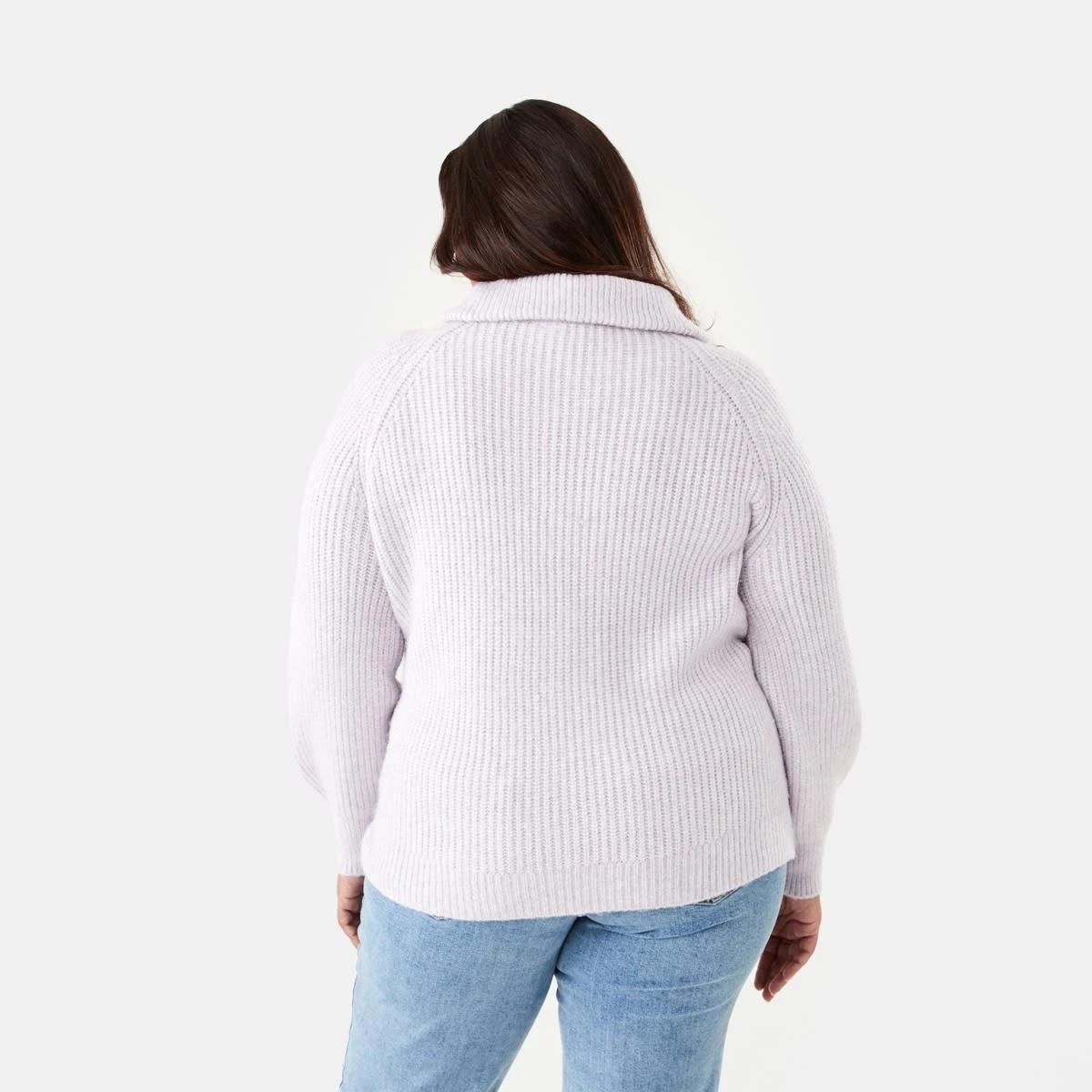 3 Curve Quarter Zip Cable Knit Jumper Purple Mrl, 3 of 5