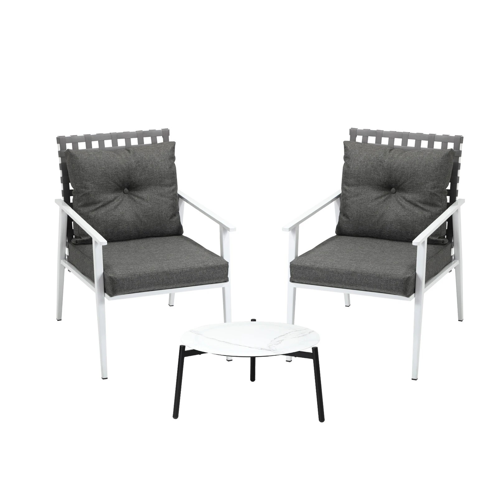 6 Livsip 3pc Outdoor Lounge Sets Patio Set 50CM White Round Table Rattan Chairs - Multi, 6 of 9