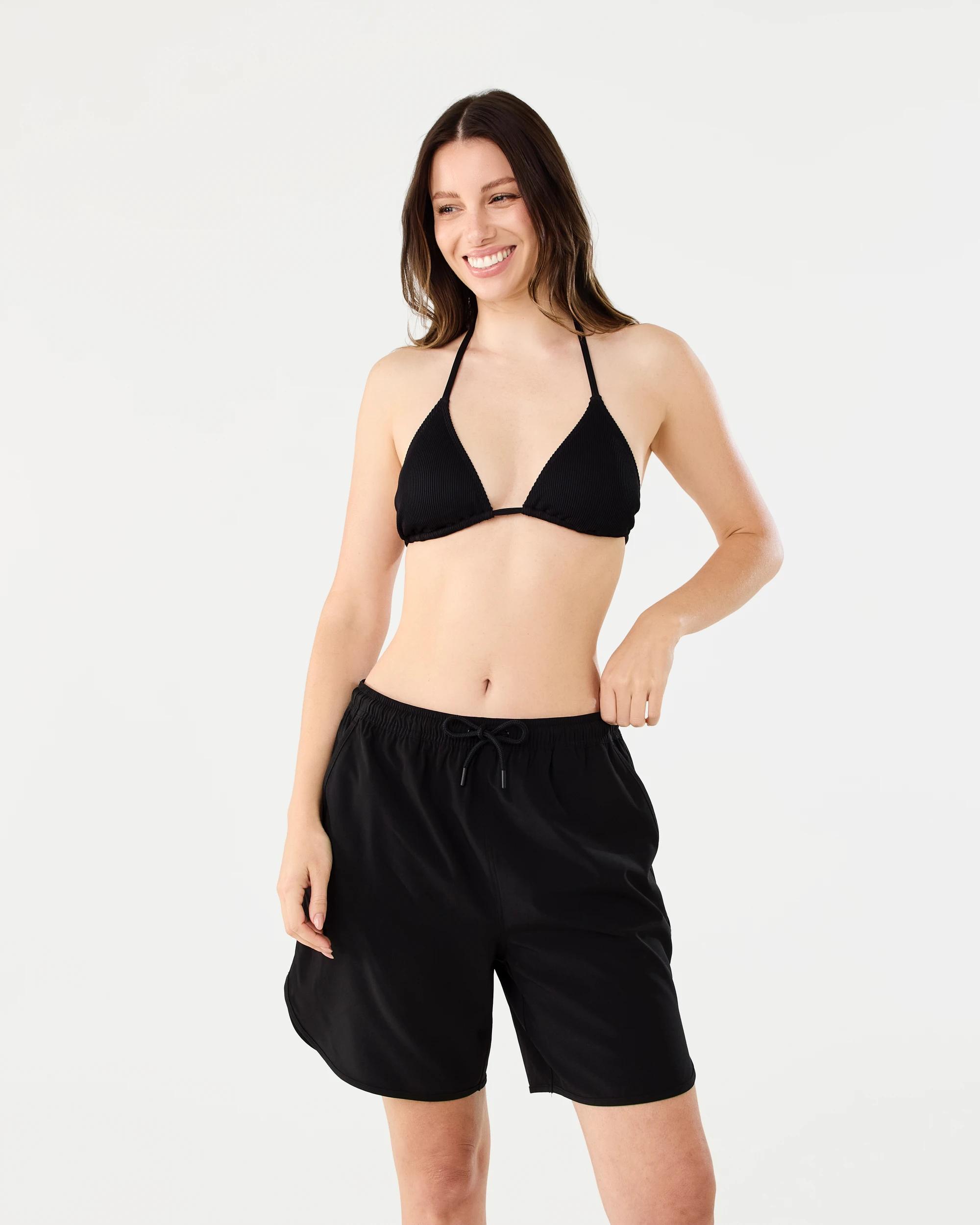 1 Ribbed Slide Triangle Bikini Top Black, 1 of 7