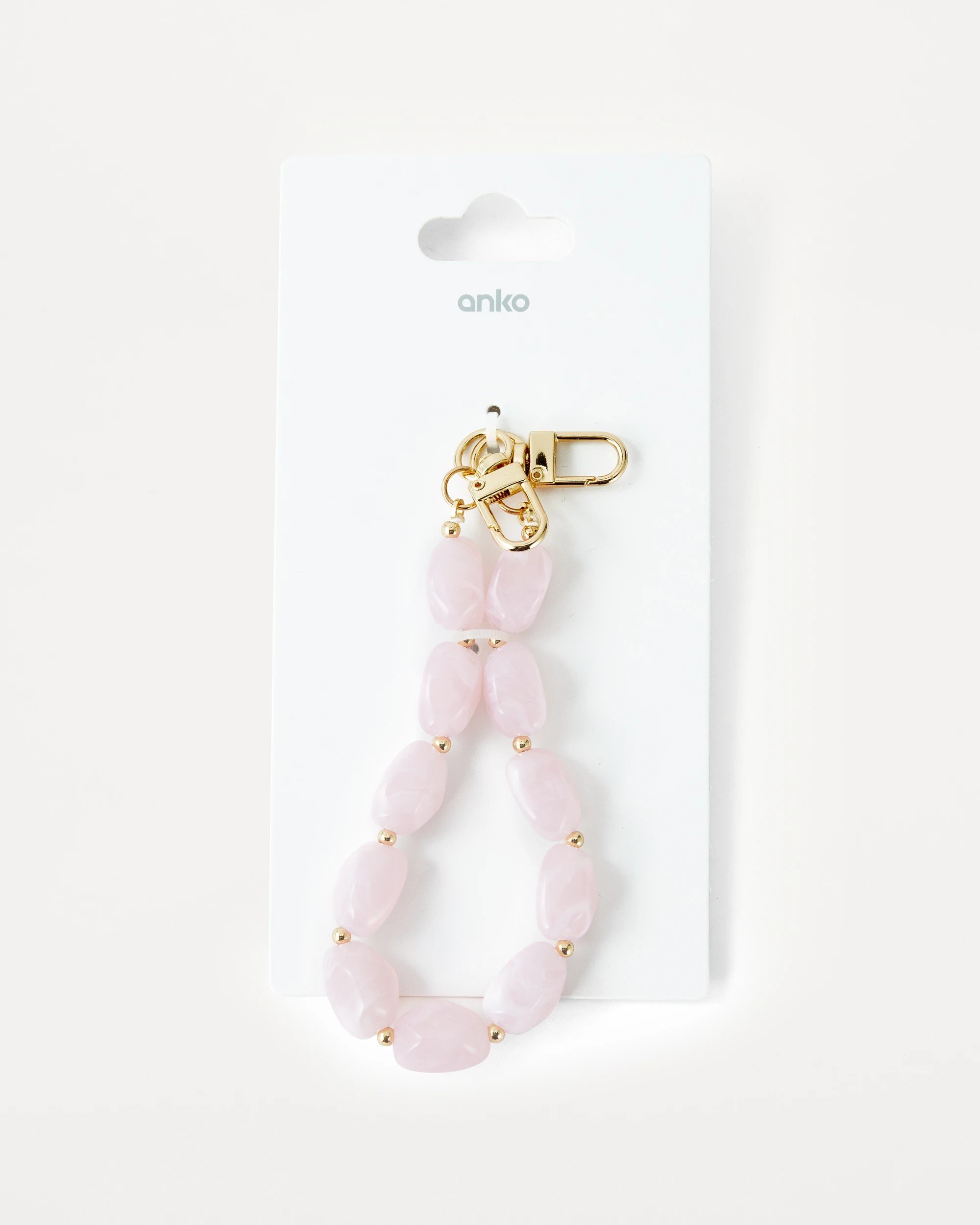 4 Bead Chain Charm Keyring - Pink and Gold Tone, 4 of 4