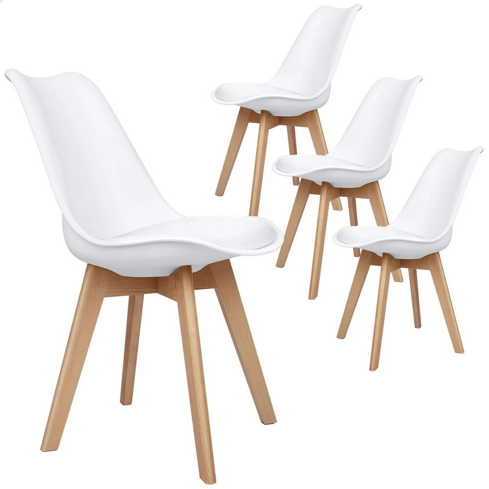 1 Alfordson 4x Dining Chairs Padding Retro PU Leather Kitchen Lounge Wooden - White, 1 of 10