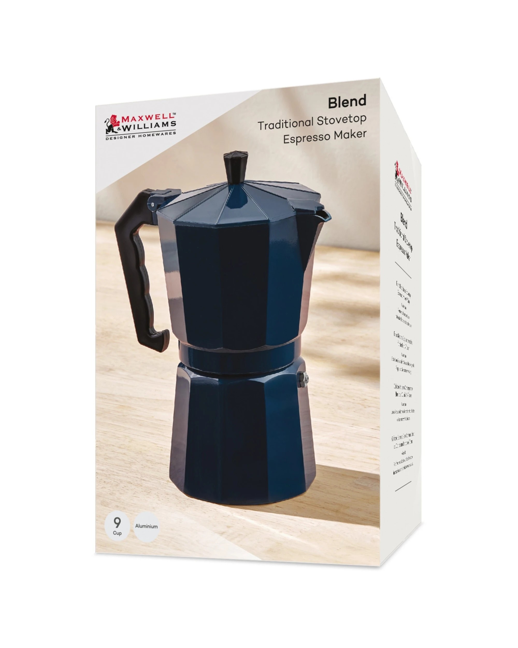 4 Maxwell & Williams 9 Cups Blend Traditional Stovetop Espresso Maker For Home
 - Blue, 4 of 4