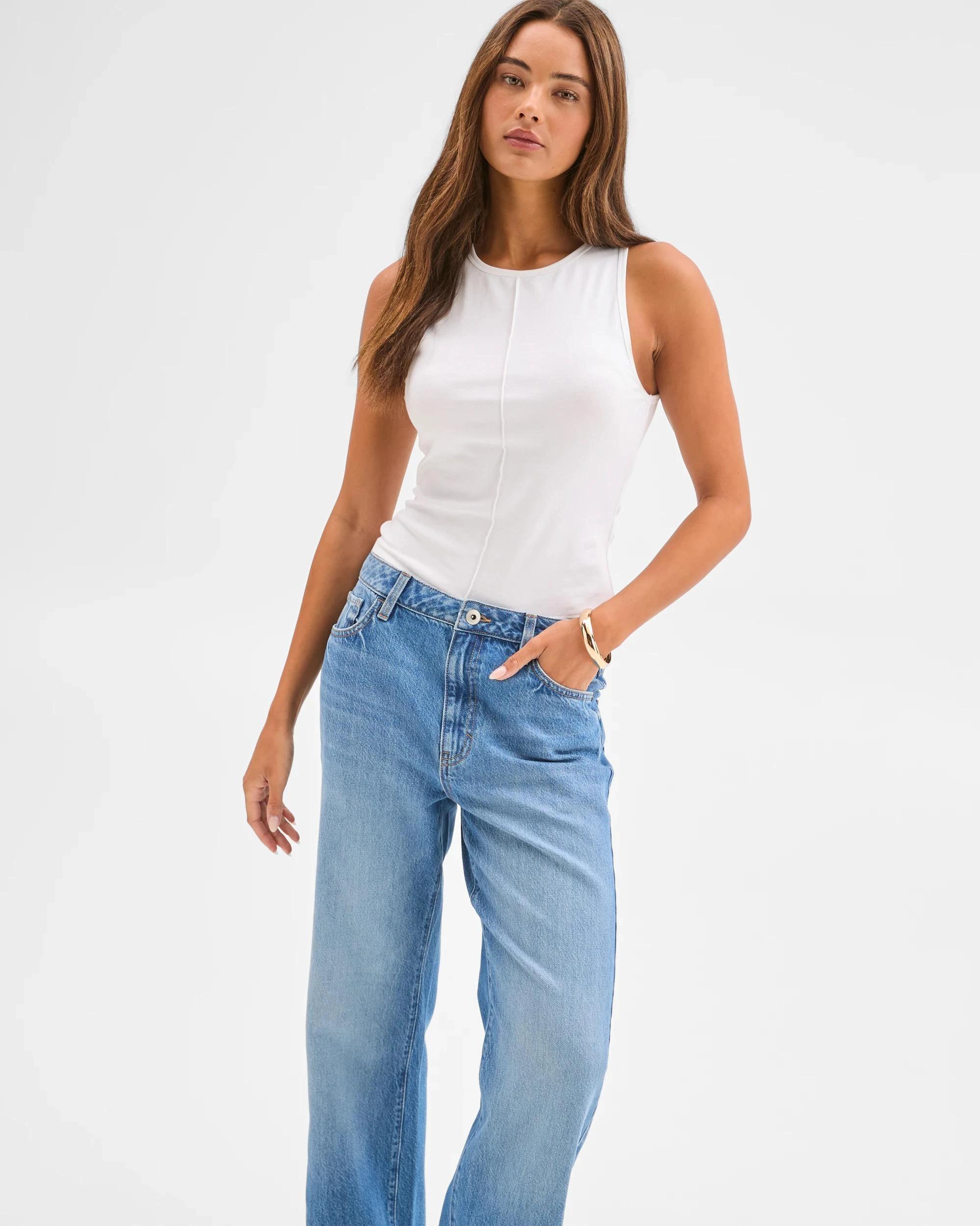 4 Lily Loves Denim Mid Rise Straight Leg Jeans MID WASH, 4 of 6