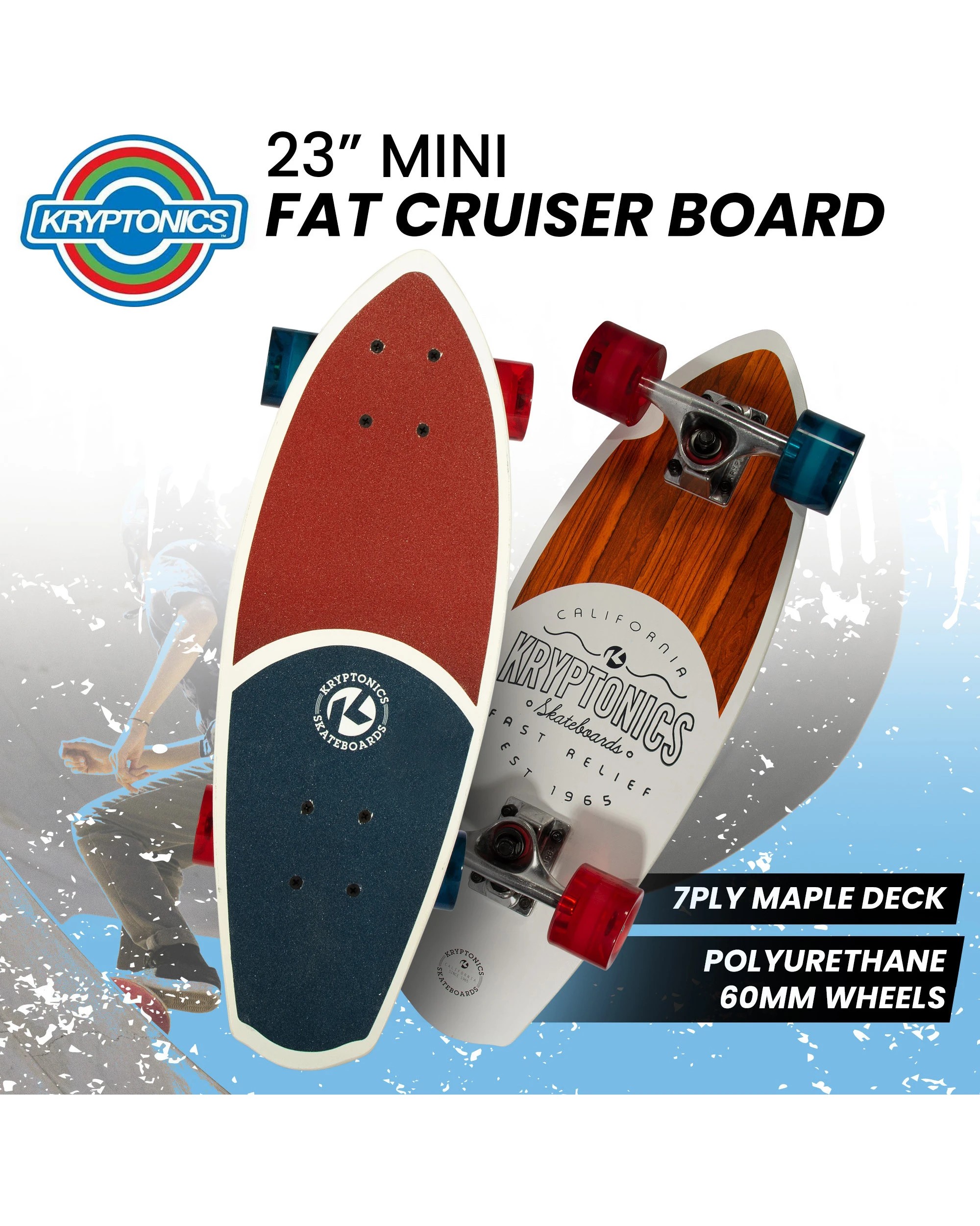 9 Kryptonics 23-inch Mini Fat Cruiser Board Skateboard - Liberty Blue, 9 of 10