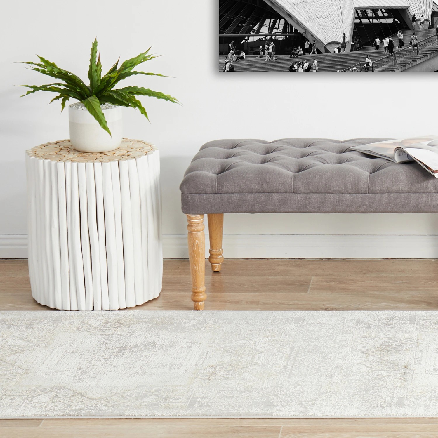4 Common Ground Rugs Glimmers 110 300x80cm Runner - Medium Bamboo Silk Rug - Stone - Grey, 4 of 9
