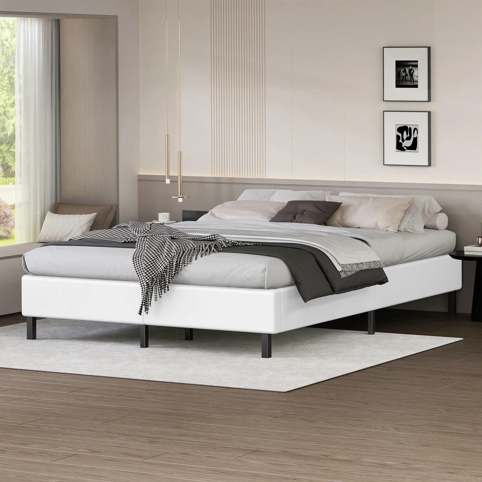 2 Alfordson Bed Frame Double Size Mattress Base Foundation Leather Basel - White, 2 of 10