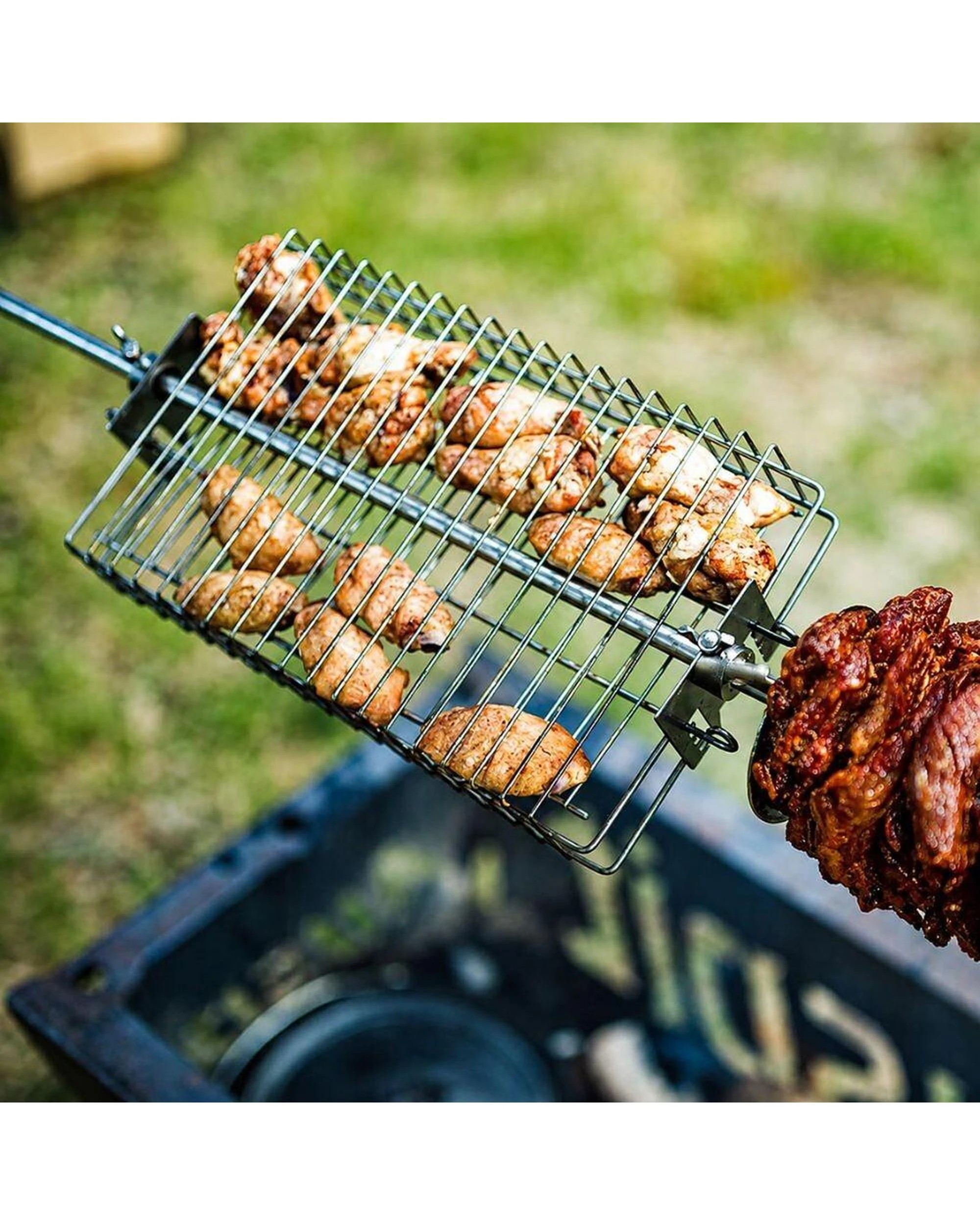10 Auspit Stainless Steel Spit Rotisserie Basket BBQ Cage, 10 of 10