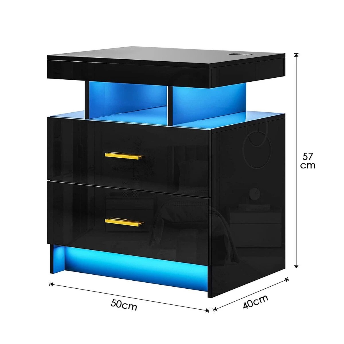 3 Ausway Smart Bedside Table Led End Desk Adjustable Night Stand, 3 of 4