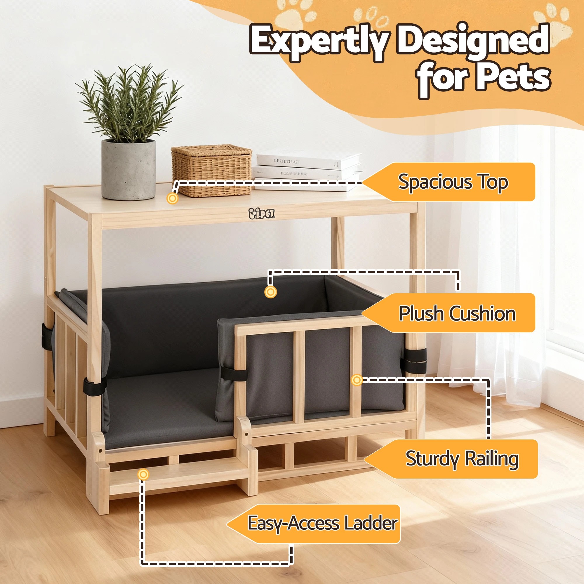 3 i.Pet 2in1 Dog Kennel Crate Furniture Bedding en House Indoor - Natural, 3 of 6