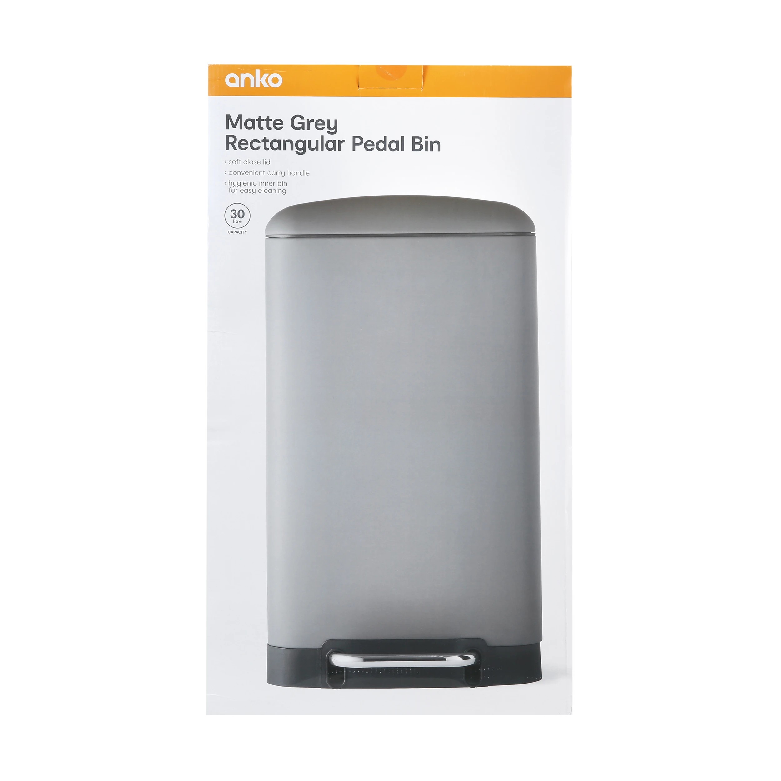 4 30L Matte Grey Rectangular Pedal Bin, 4 of 4