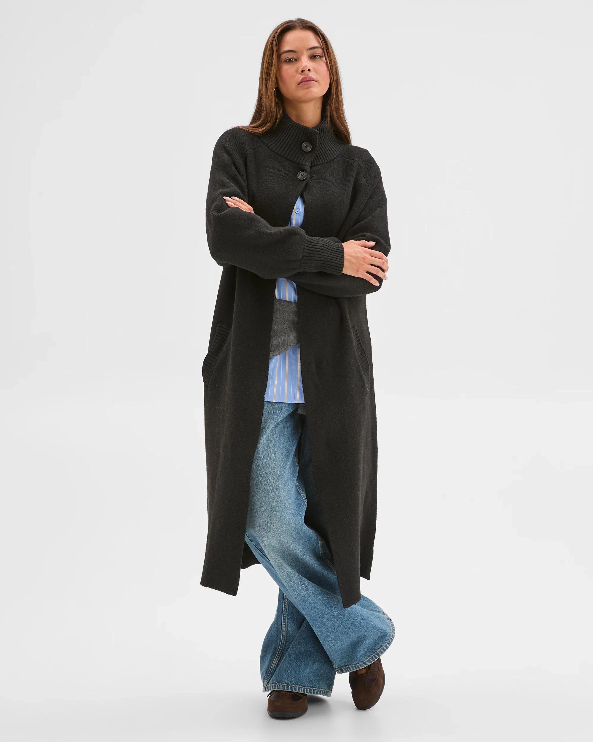 3 Lily Loves Funnel Neck Longline Cardigan BLACK, 3 of 7