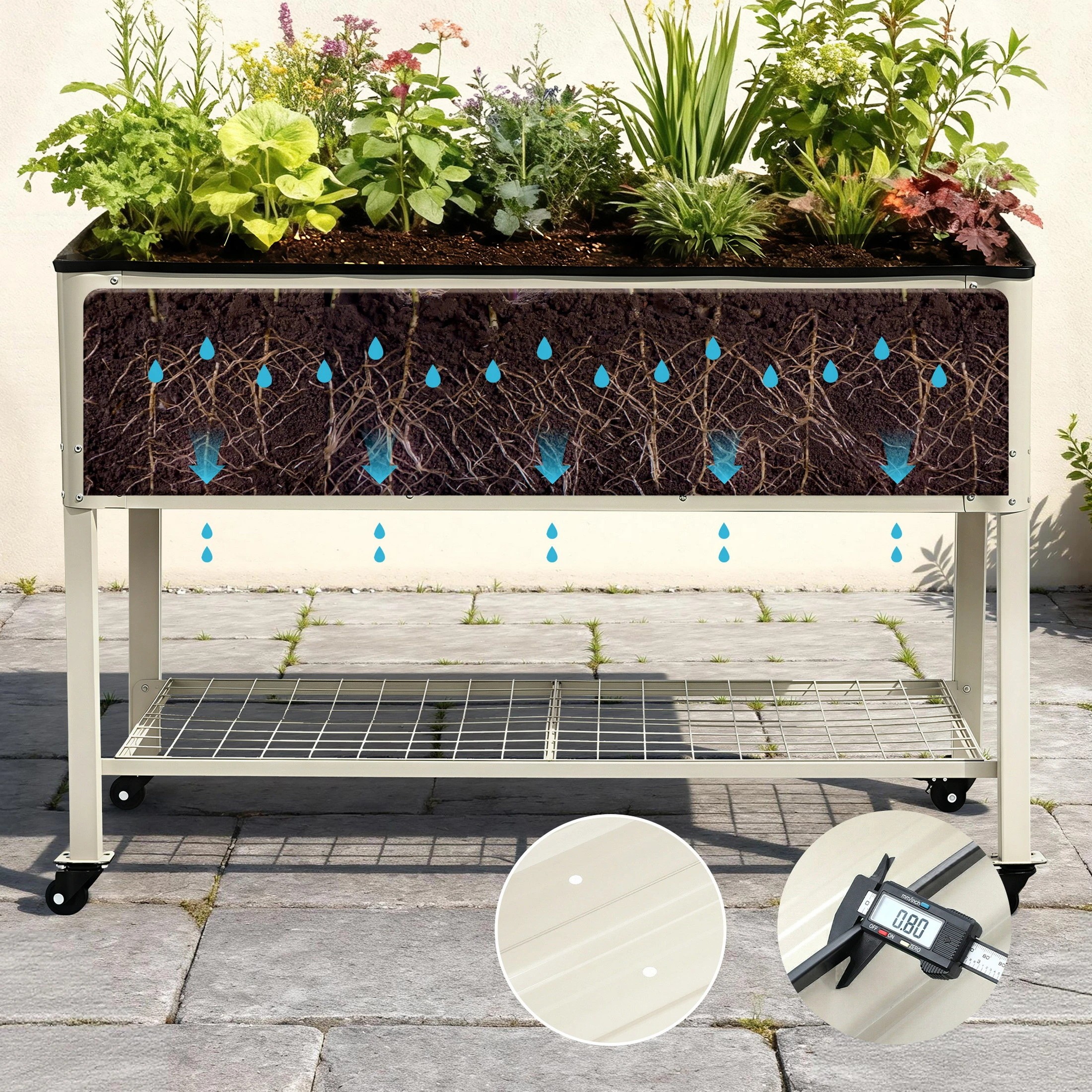 5 Green Fingers Mobile Raised Garden Bed With Wheel Storage Shelf 81cm Height for Vegetables Herb - White, 5 of 8