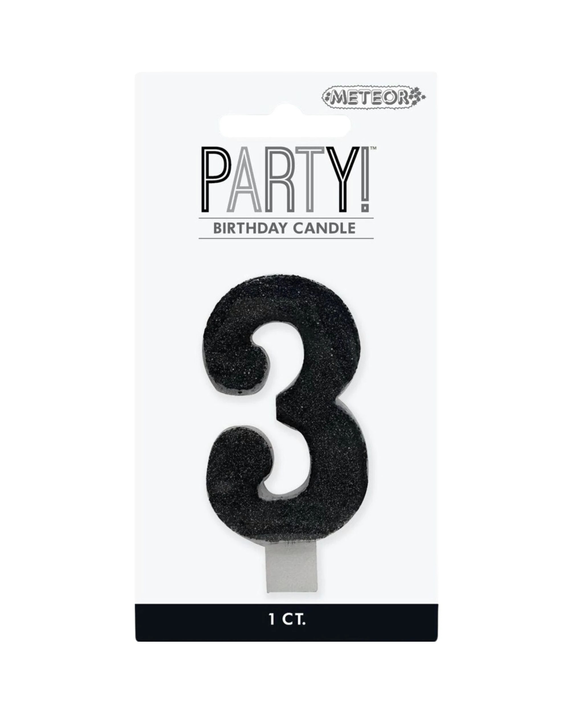 2 Meteor Glitter Accent Number 3 Candle - Black, 2 of 2