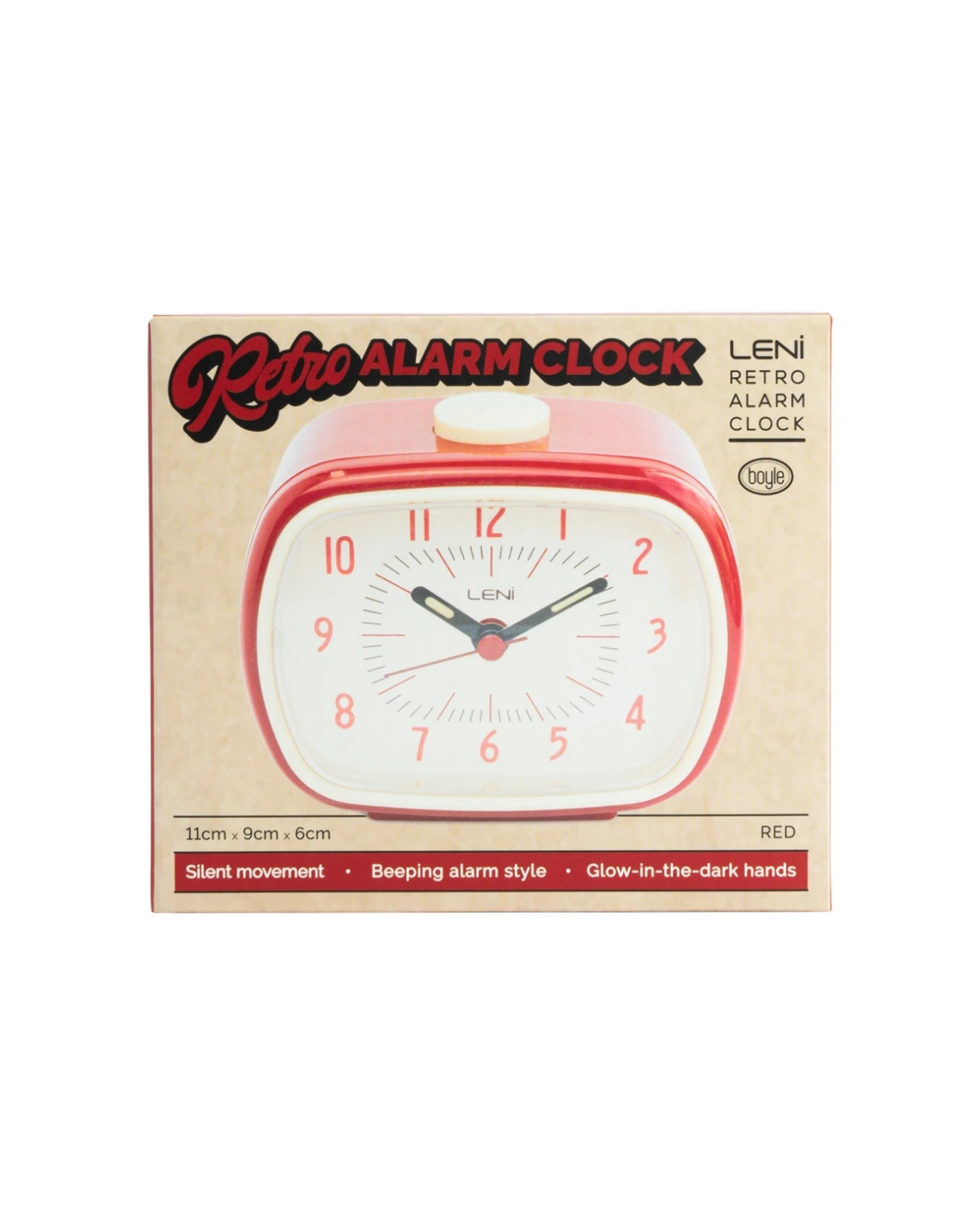 6 Leni Retro 9cm Alarm Clock Luminescent Hands Audible Beep-Beep Alarm - Red, 6 of 8