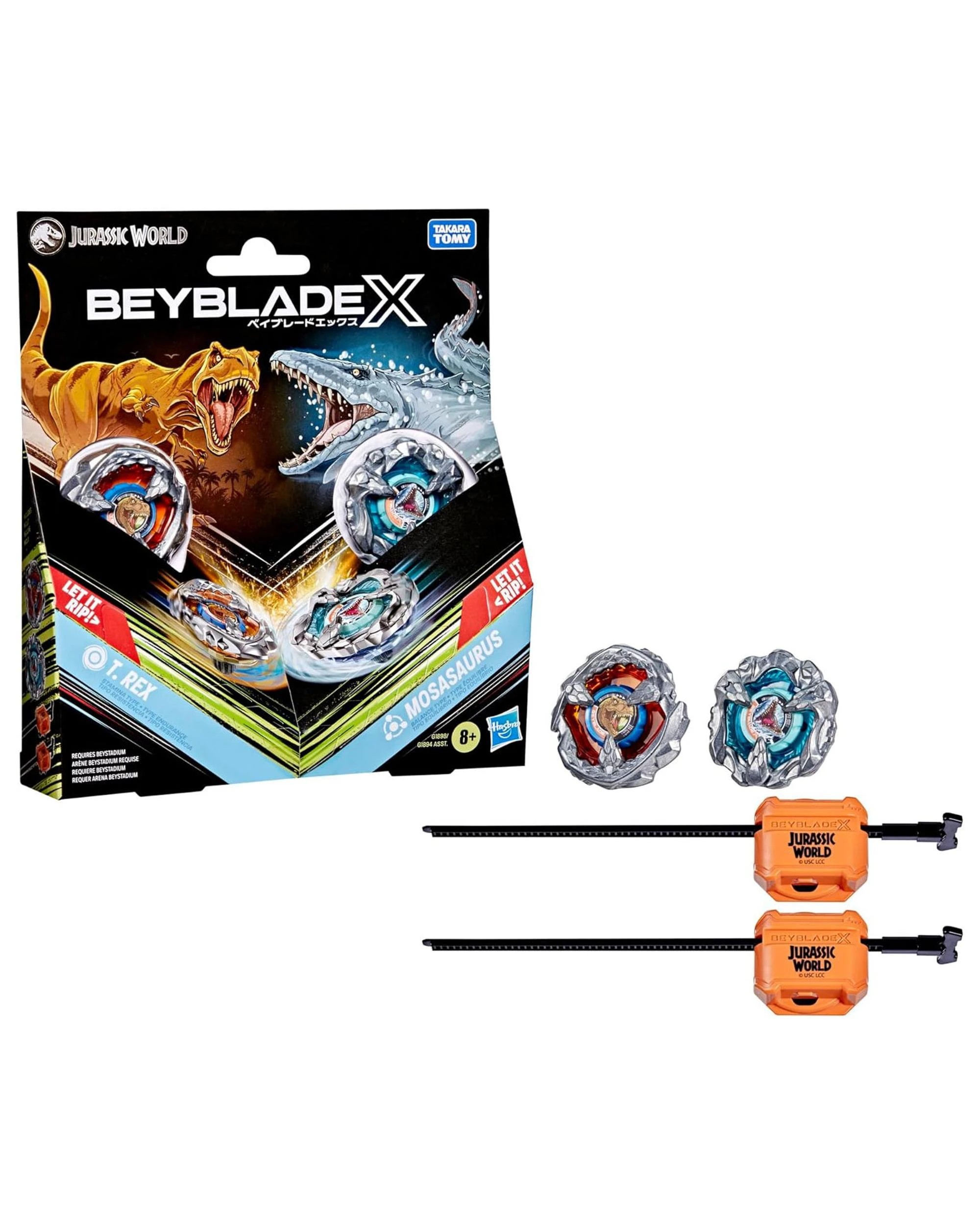 1 Beyblade X Jurassic World T. Rex vs Mosasaurus Multipack Set, 1 of 6