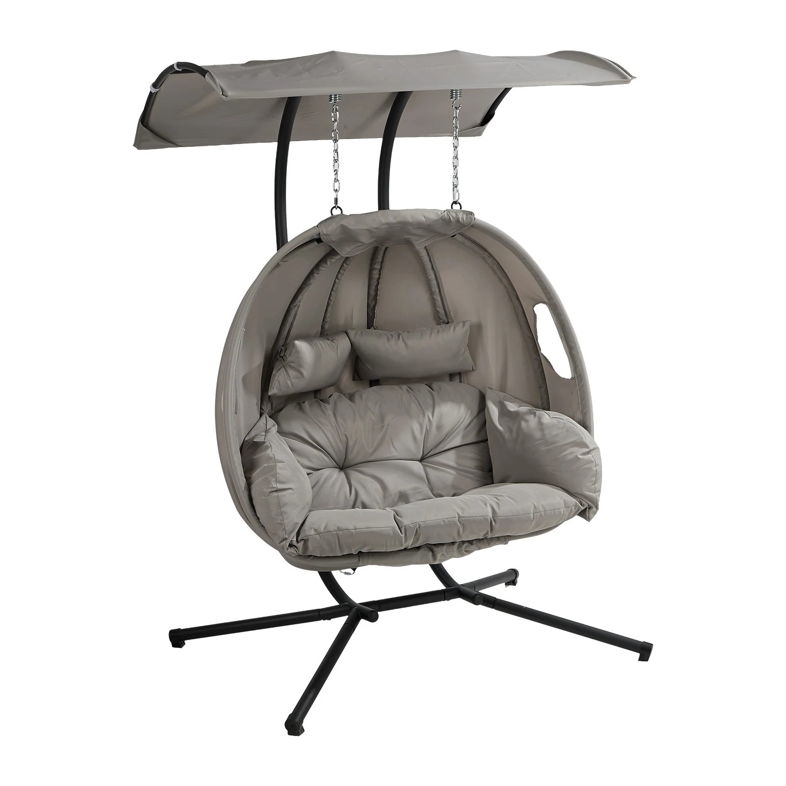 1 Livsip Egg Swing Chair 2 Seater Patio Lounge with Adjustable Canopy - Grey, 1 of 8