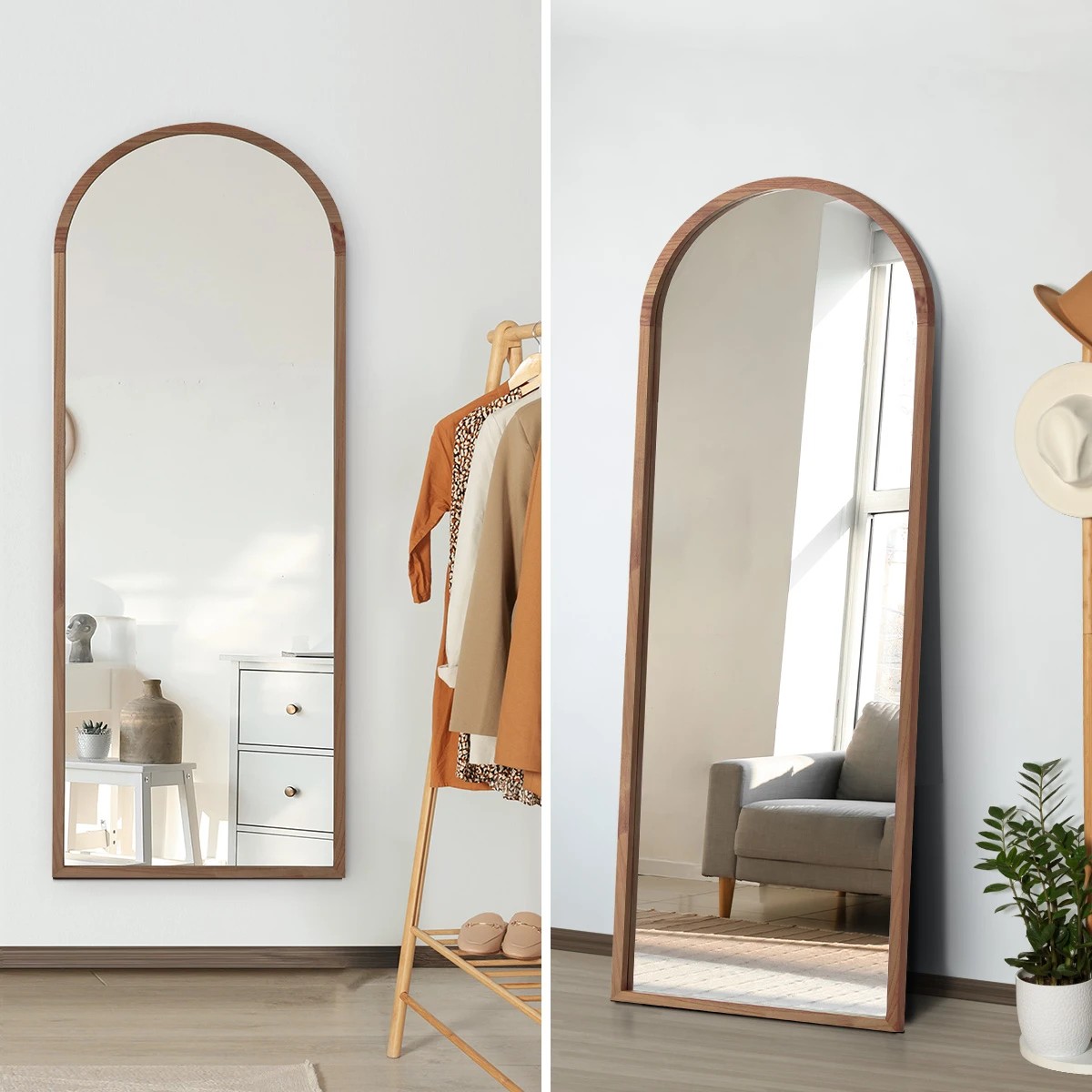 5 Oikiture Wooden Full Length Mirror 166x60cm Arched Dressing Floor Mirrors
 - Brown, 5 of 10