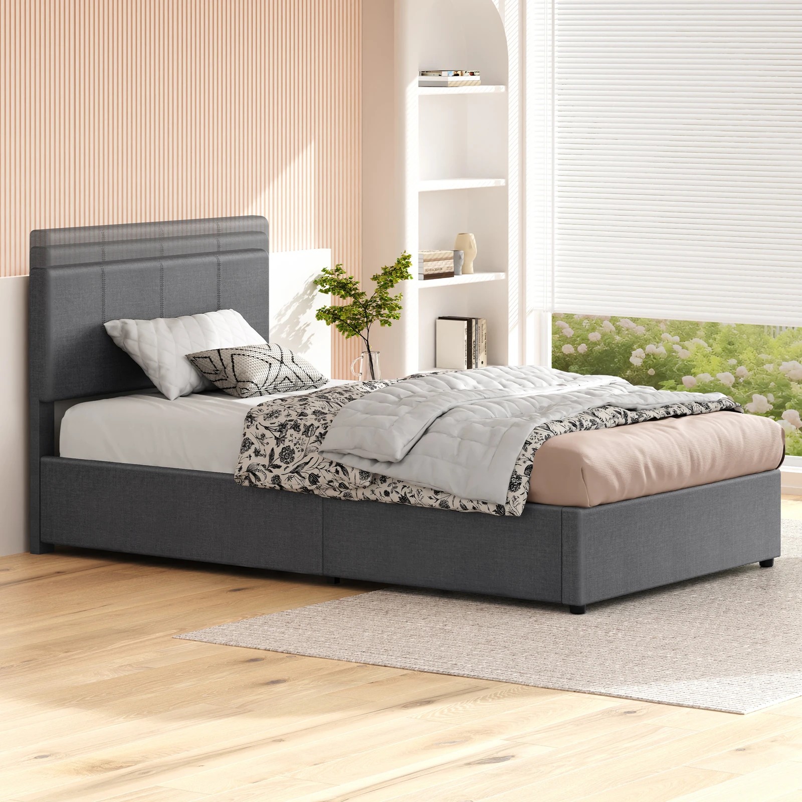 6 Alfordson Bed Frame King Single Gas Lift Storage Adjustable Headboard Luria - Grey, 6 of 9