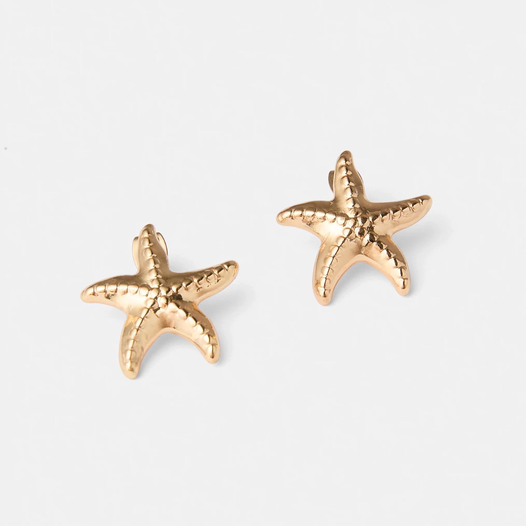 2 18K Gold Plated Starfish Stud Earrings Gold, 2 of 5