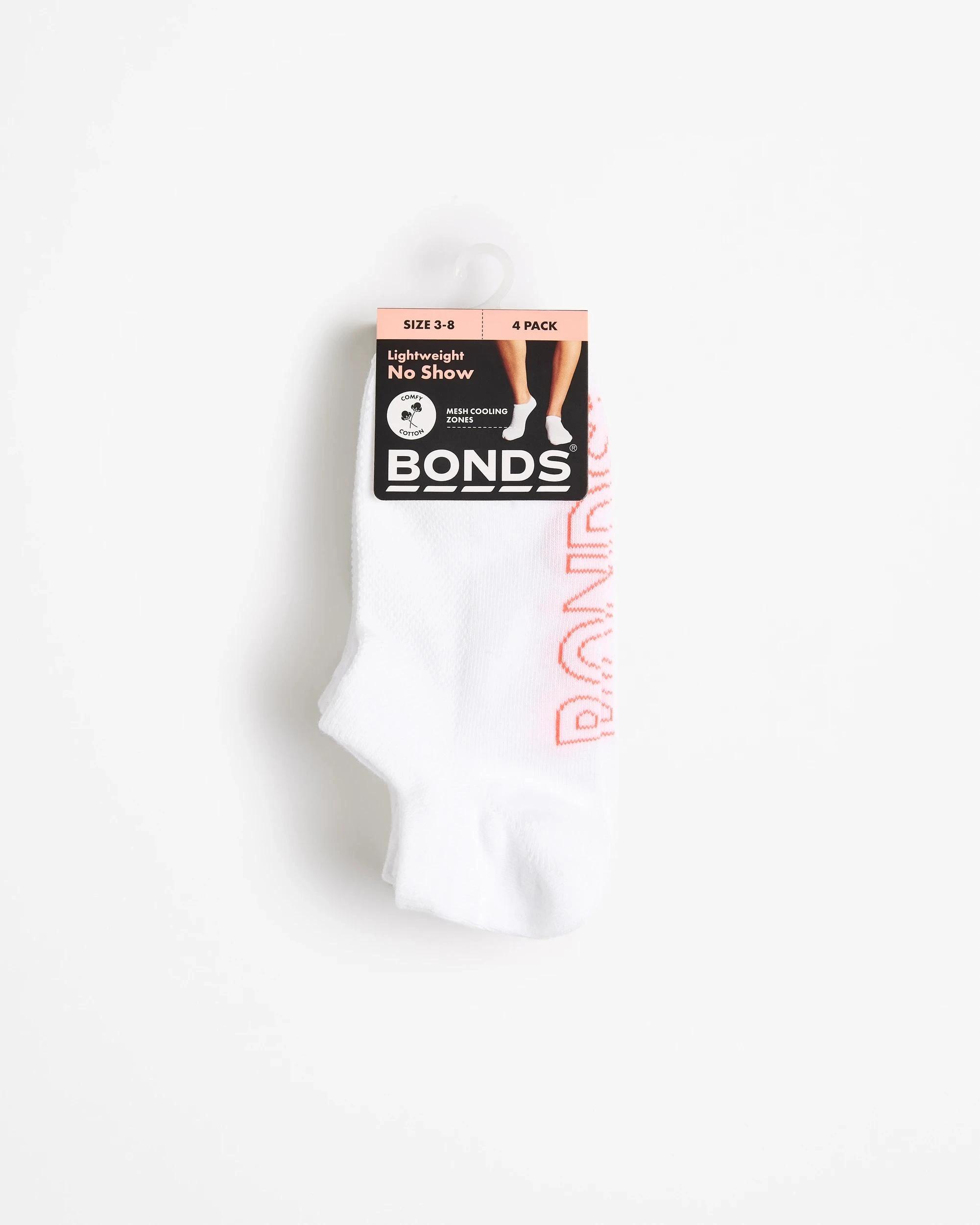 3 Women's Logo Lightweight No Show Socks 4 Pack - Bonds WHITE, 3 of 3