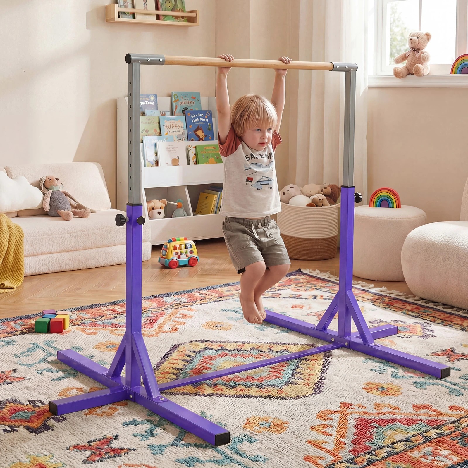 4 Costway Gymnastics Bar Adjustable Horizontal Kip Bar 12-Level Adjustable Home Gym Equipment - Purple, 4 of 4