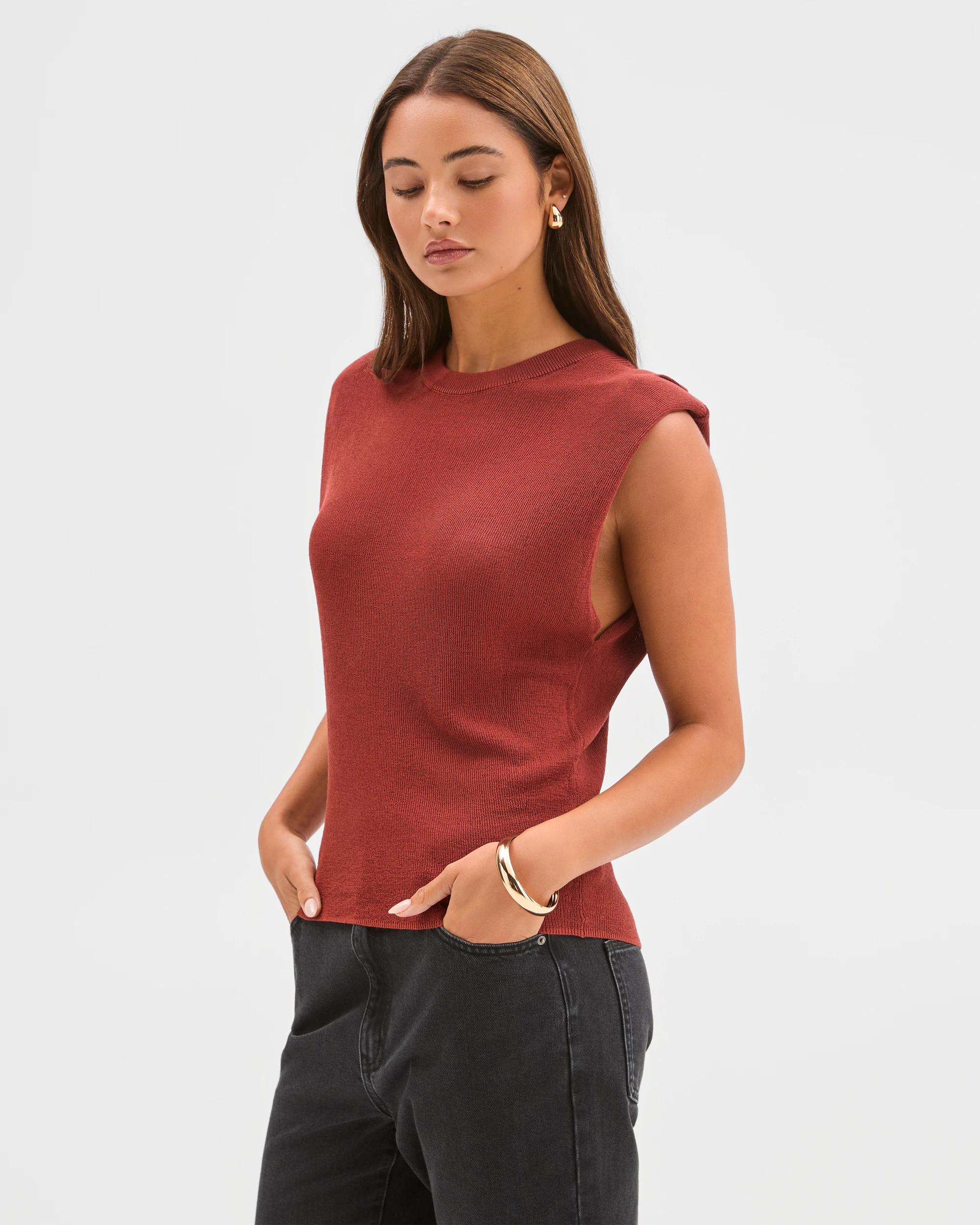 6 Lily Loves Extended Shoulder Knit Top RUST, 6 of 7