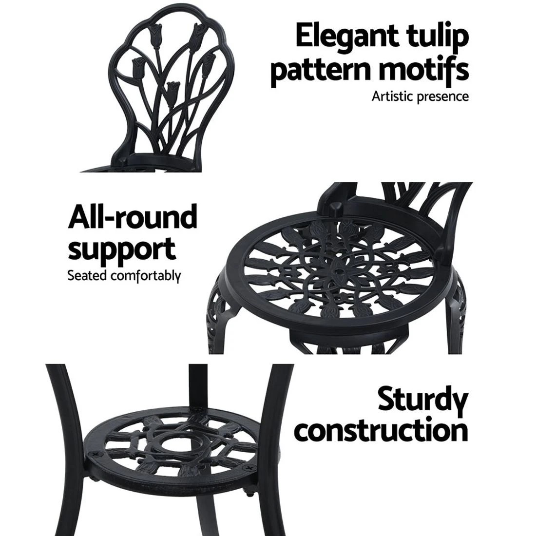 4 Gardeon 3PC Outdoor Setting - Black, 4 of 6