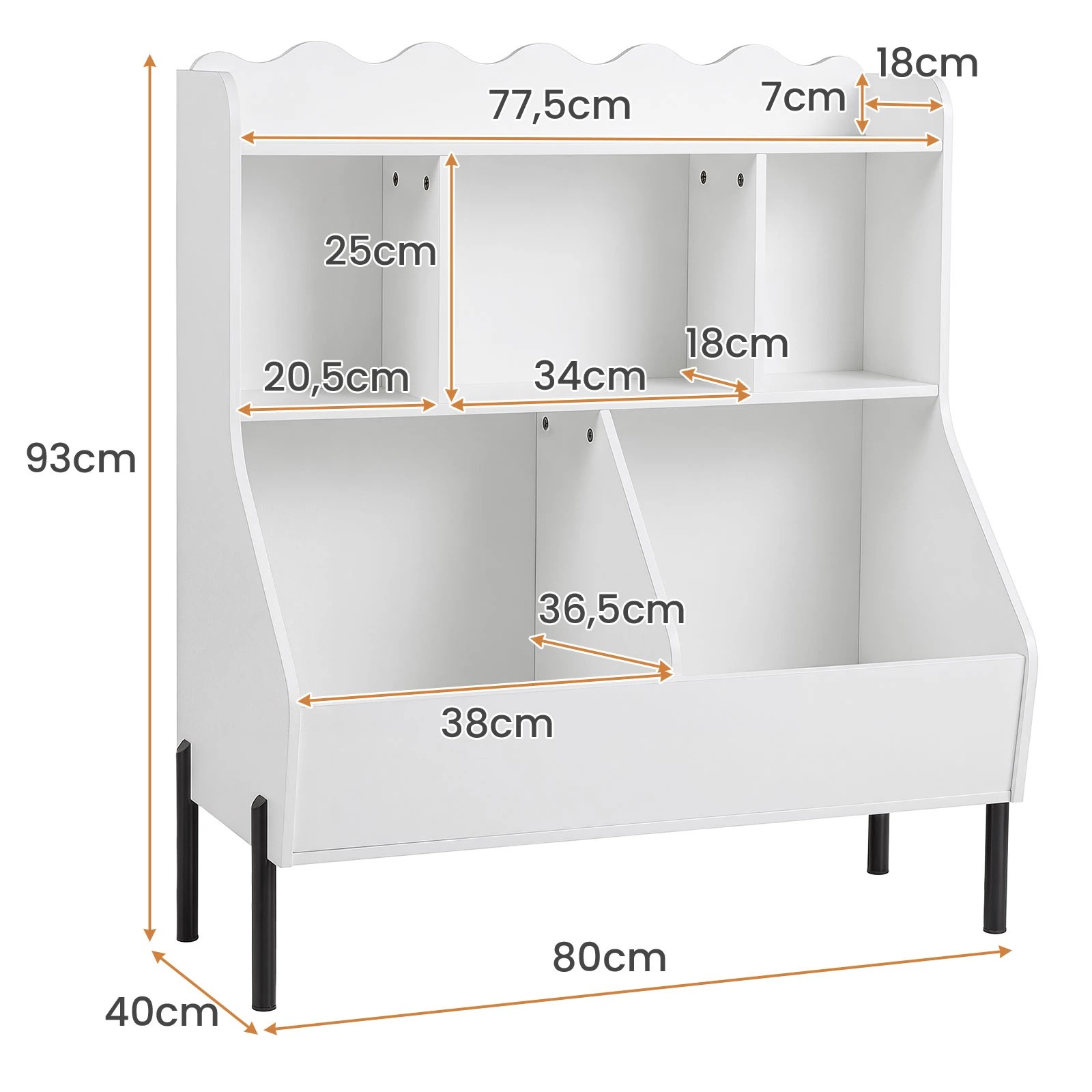 3 Costway 3-Tier Wooden Bookcase Toy Storage Organizer Montessori Bookshelf 5-Cube Cabinet - White, 3 of 4