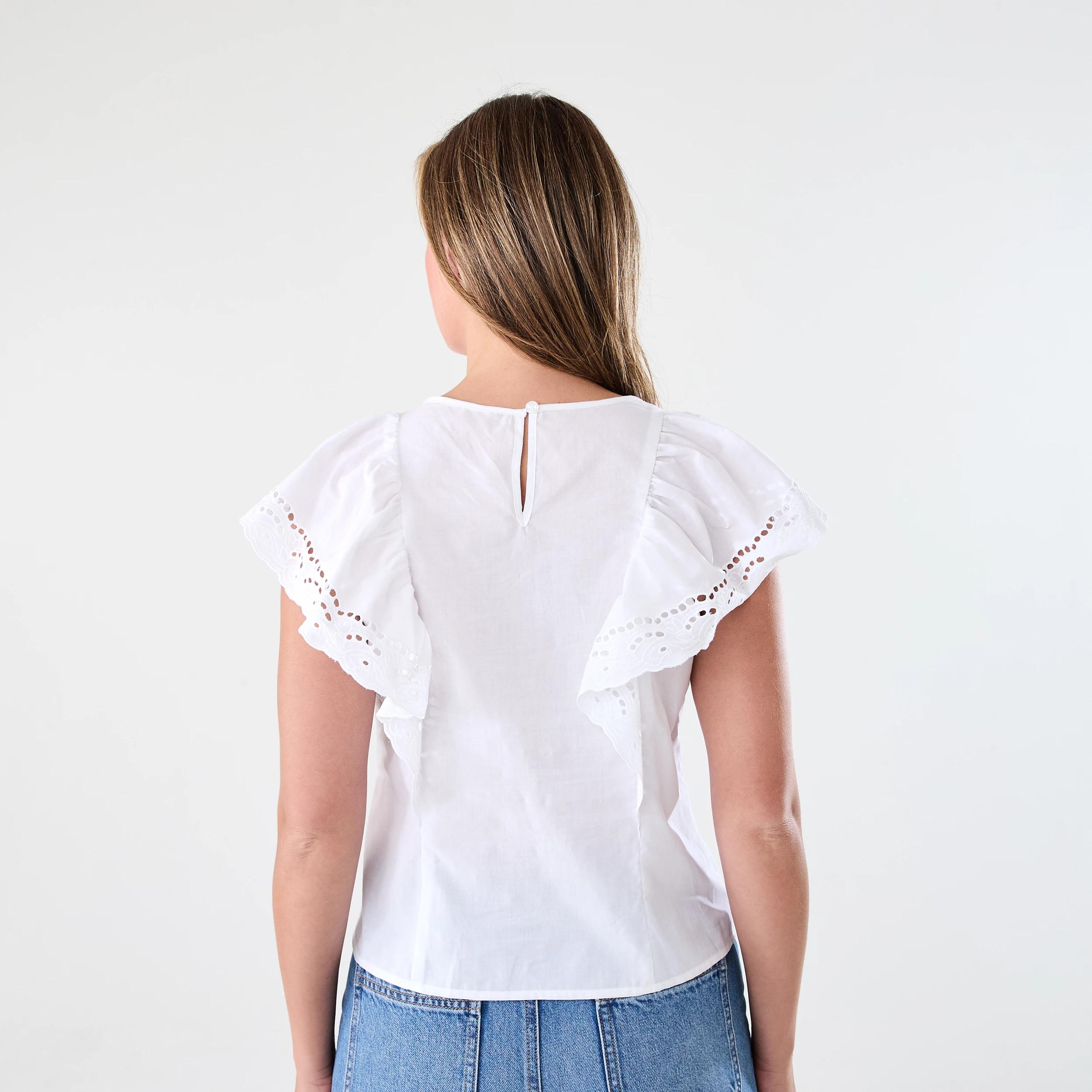 3 Short Sleeve Flutter Broderie Top White, 3 of 6