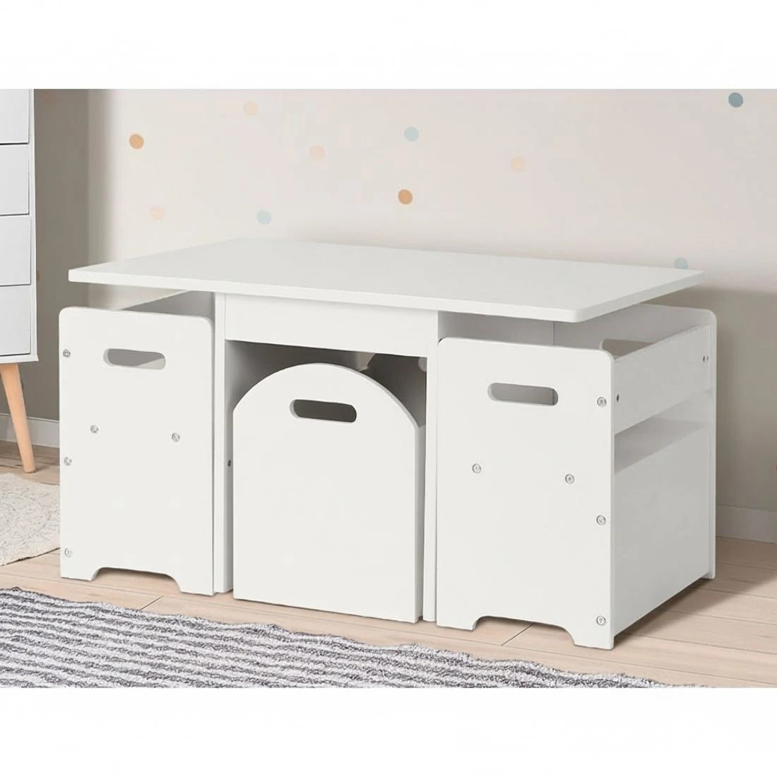 4 Keezi 3PCS Kids Table and Chairs Set Storage Toys Play Activity Desk - White, 4 of 8