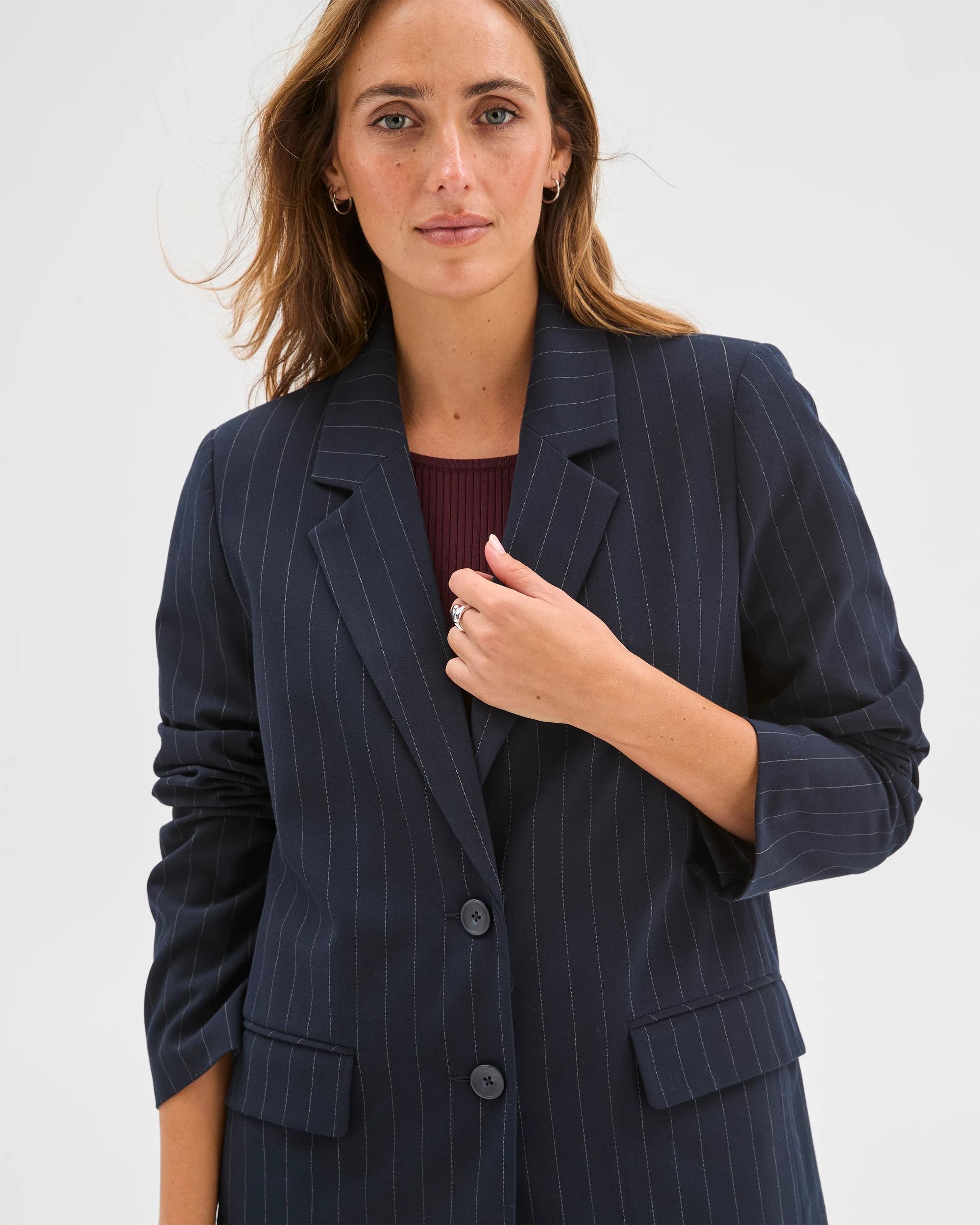 3 Preview Single Breasted Tailored Blazer NAVY PINSTRIPE, 3 of 6