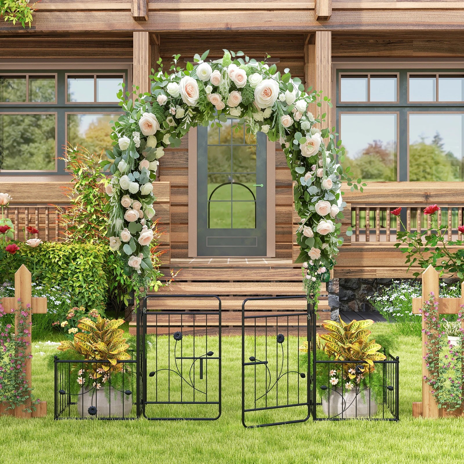 3 Costway 2.2m Arched Top Garden Arbor Metal Trellis Archway w/Lockable Gate, 3 of 4